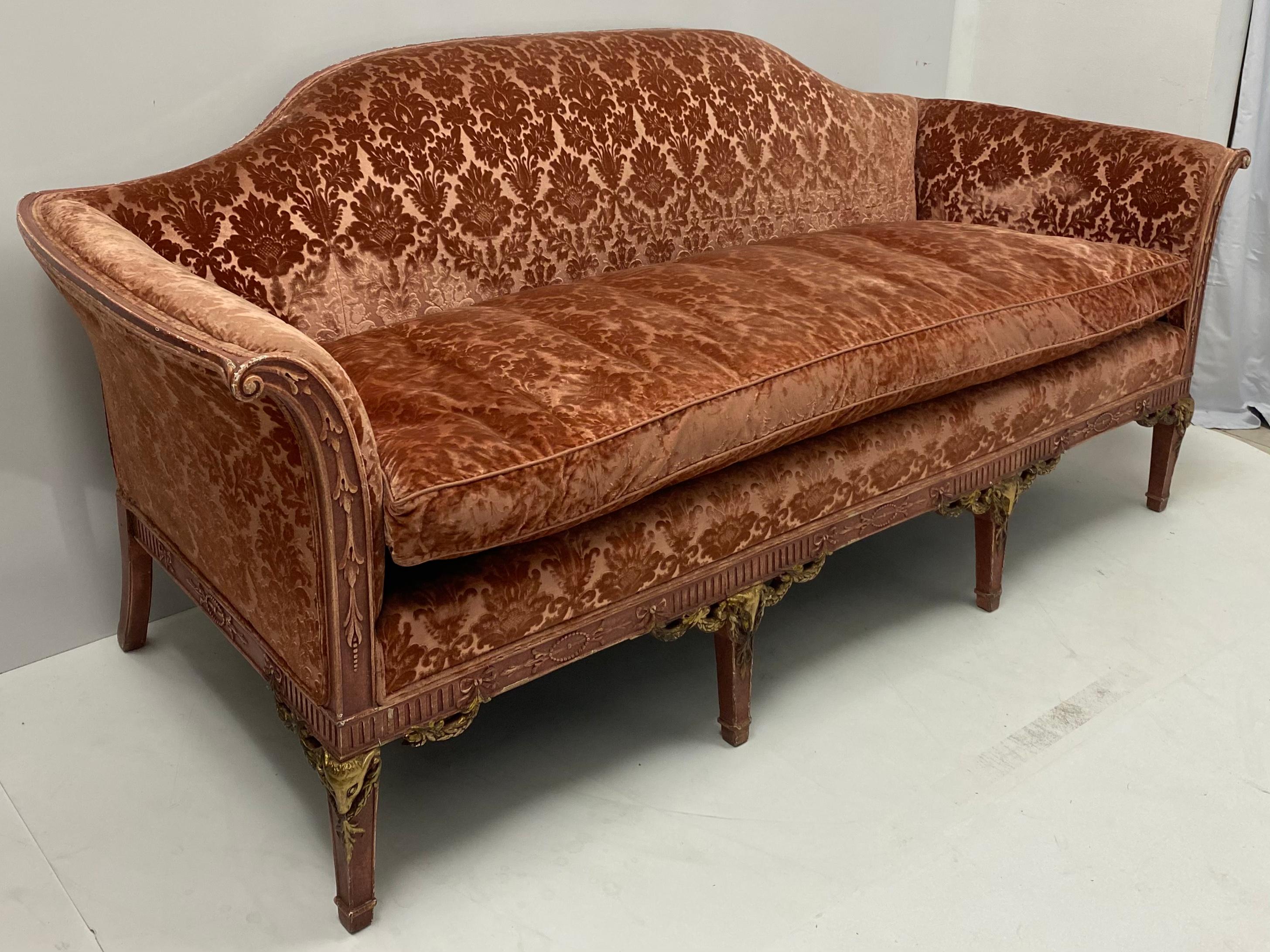 Early 20th Century French Neoclassical Style Pink Velvet Sofa / Canapé 3