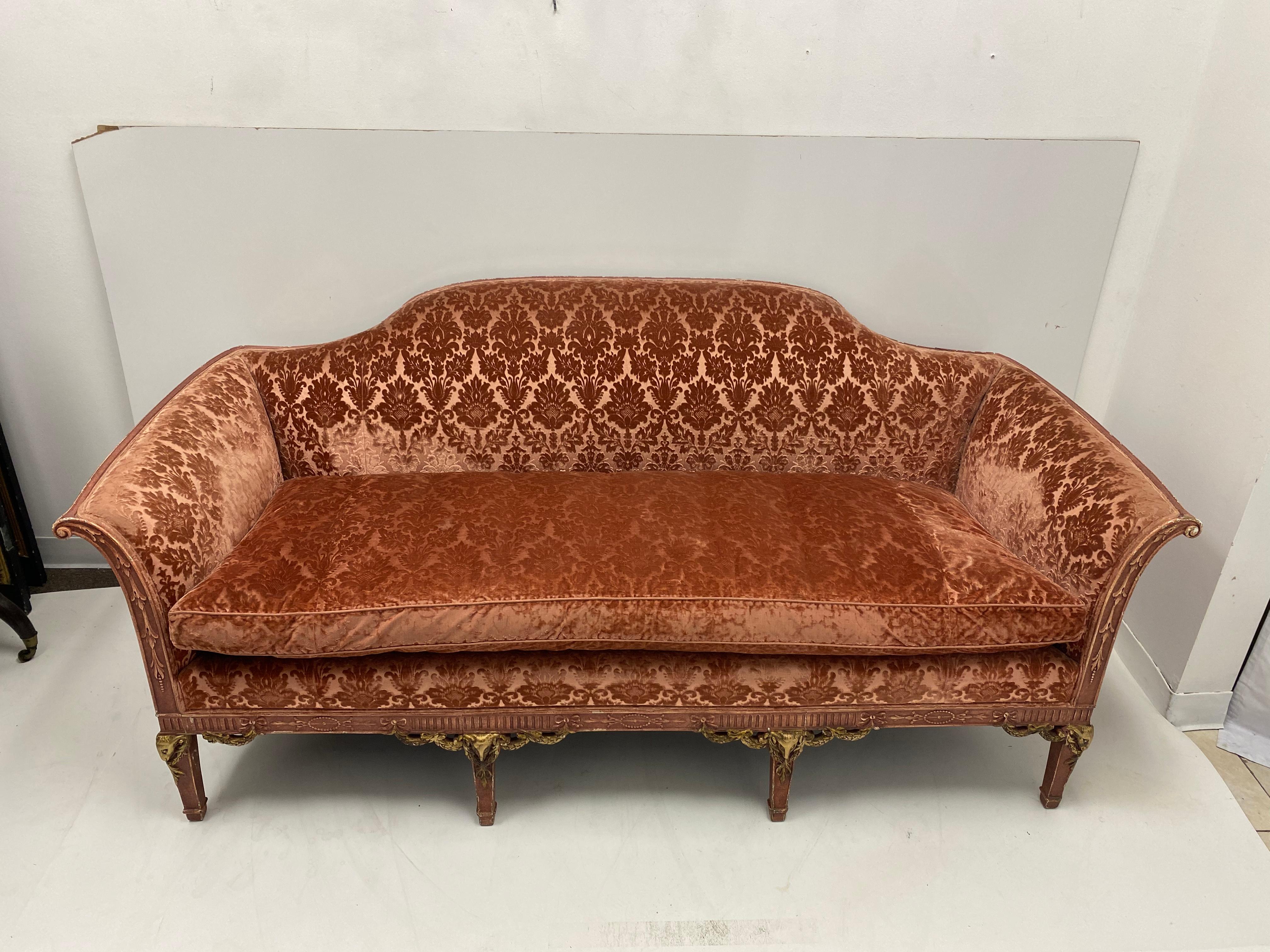 Early 20th Century French Neoclassical Style Pink Velvet Sofa / Canapé 4
