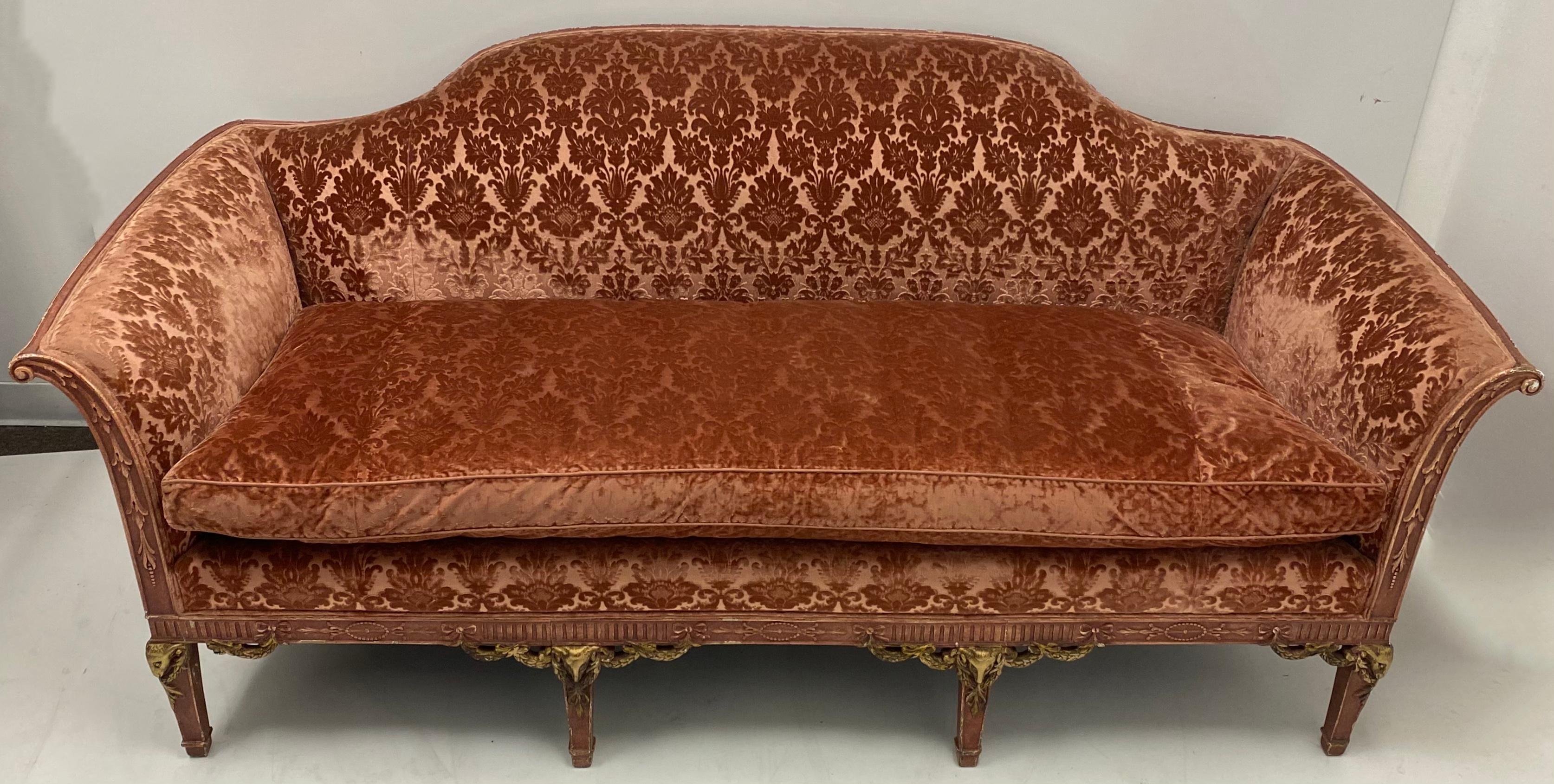 Early 20th Century French Neoclassical Style Pink Velvet Sofa / Canapé 5