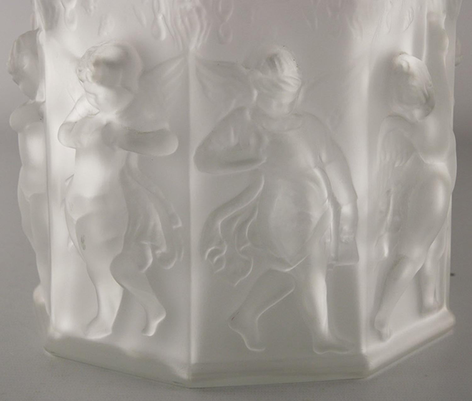 20th Century Early 20th C. French Octagonal Frosted Glass Vase Centerpiece with Cherubs For Sale