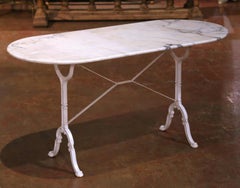 Early 20th C. French Oval Carrara Marble Pastry Table with Painted Iron Base
