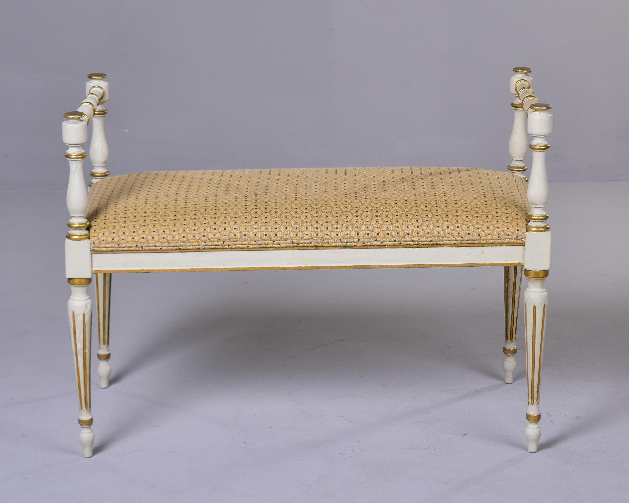 Early 20th C French Painted and Upholstered Bench with Side Arms  In Good Condition For Sale In Troy, MI