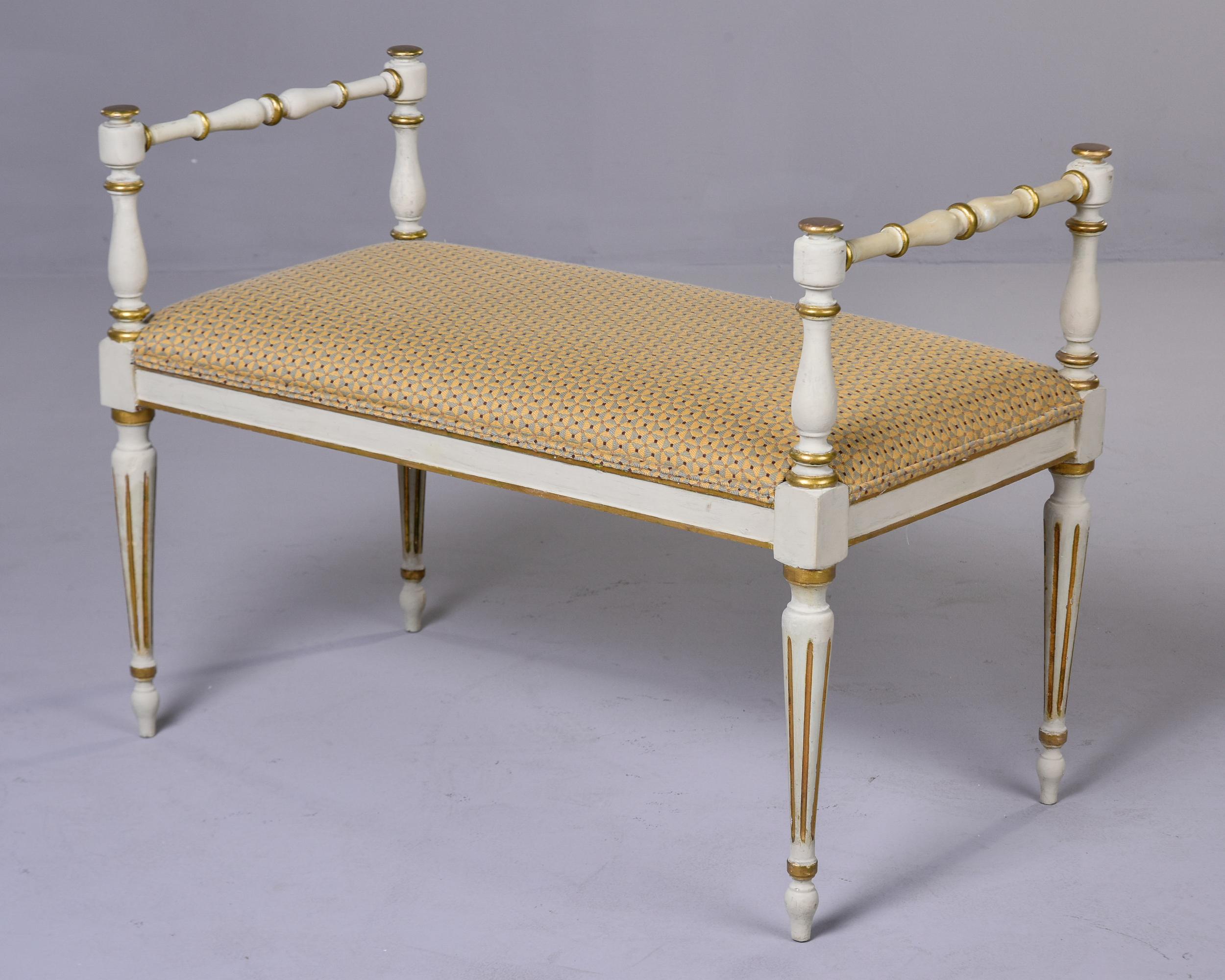 20th Century Early 20th C French Painted and Upholstered Bench with Side Arms  For Sale