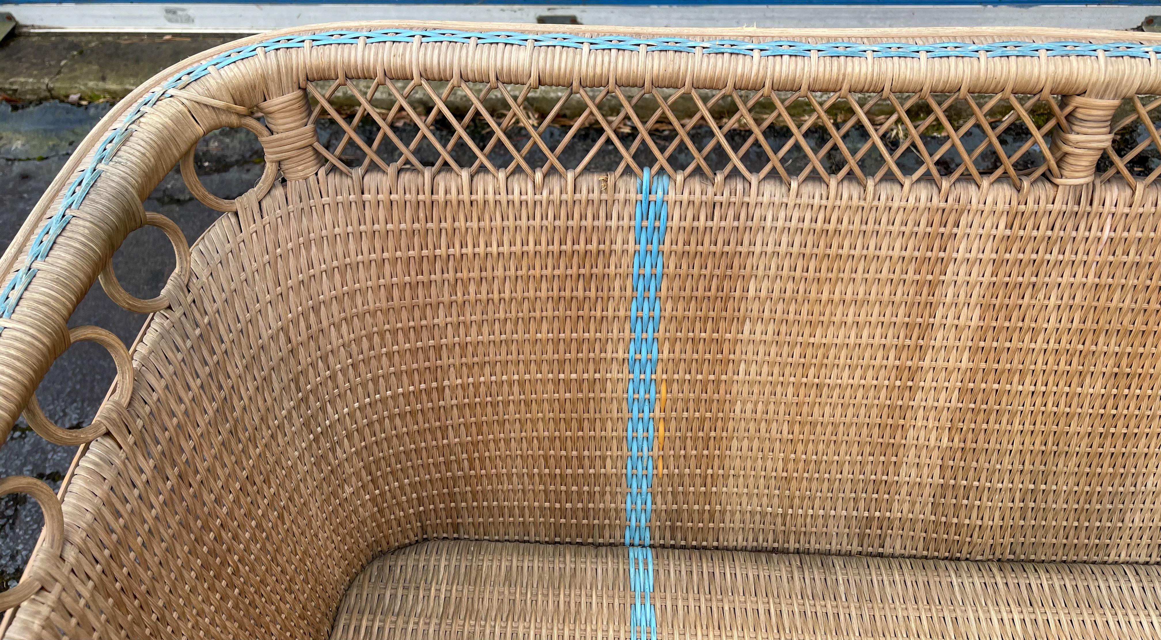 20th Century Early 20th-C. French Painted Wicker And Bamboo Settee For The Garden Or Patio