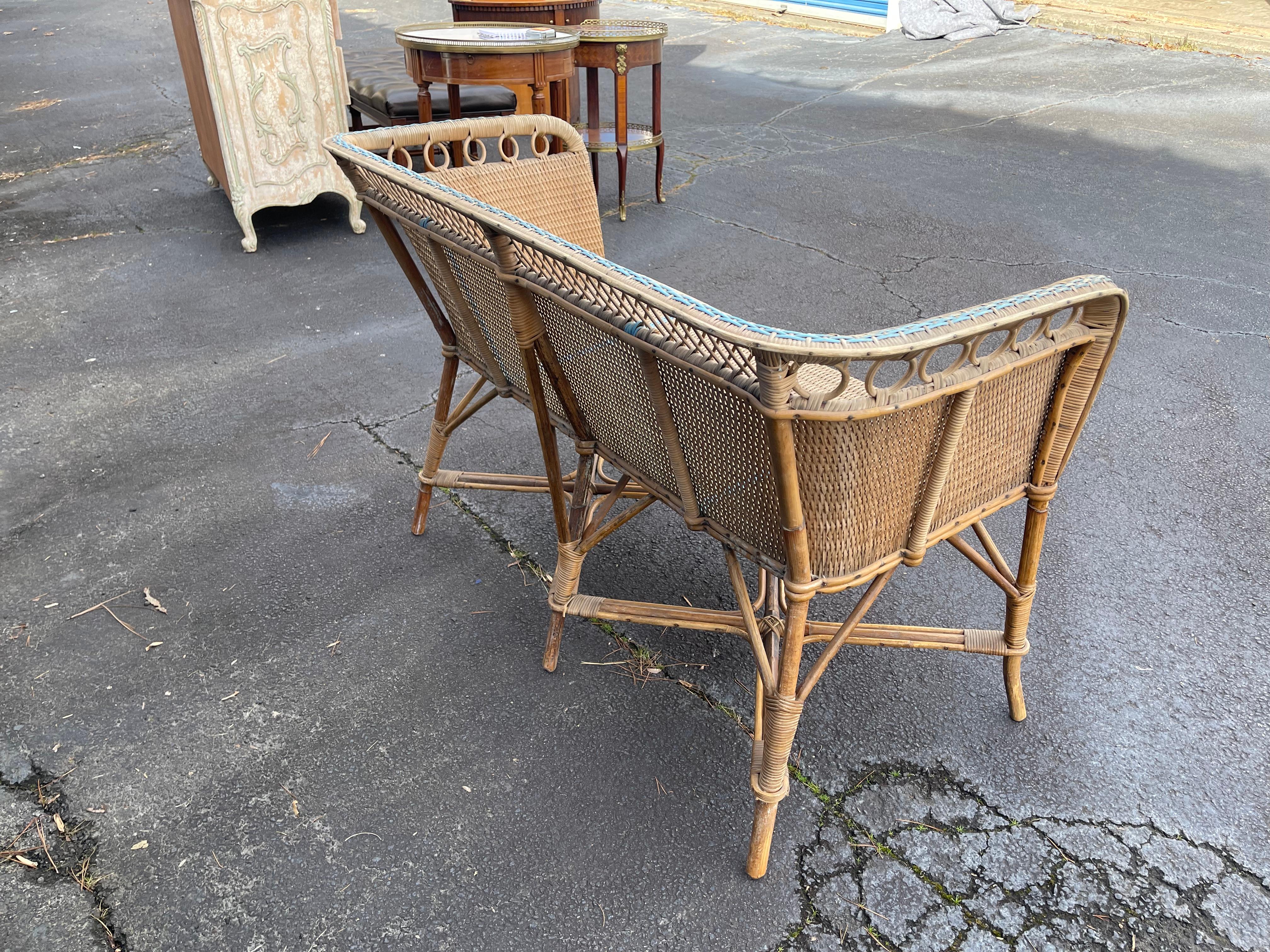Early 20th-C. French Painted Wicker And Bamboo Settee For The Garden Or Patio 2