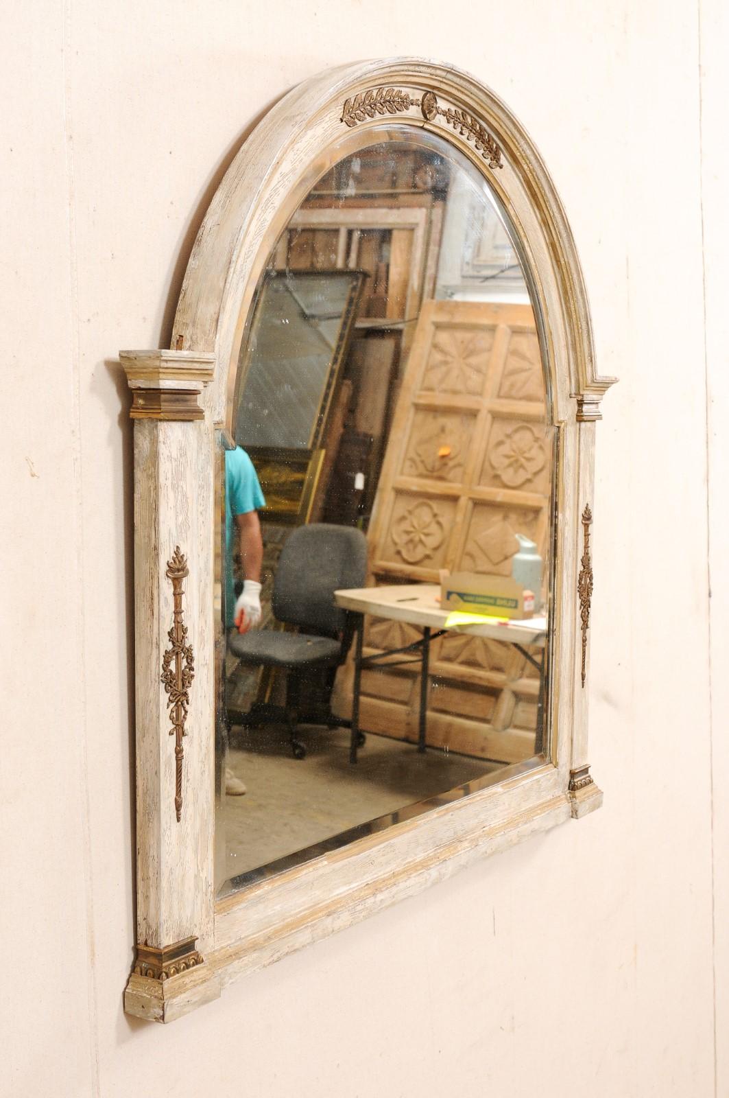Early 20th C. French Painted Wood Mirror, Arched with Column Sides (3.5 Ft Tall) For Sale 3