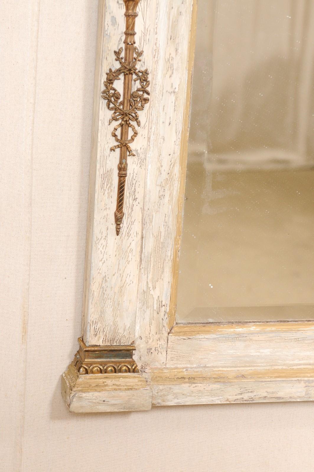 Early 20th C. French Painted Wood Mirror, Arched with Column Sides (3.5 Ft Tall) For Sale 4