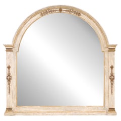 Antique Early 20th C. French Painted Wood Mirror, Arched with Column Sides (3.5 Ft Tall)