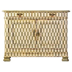 Early 20th C French Pine Cabinet with Gray and Bone Color Paint