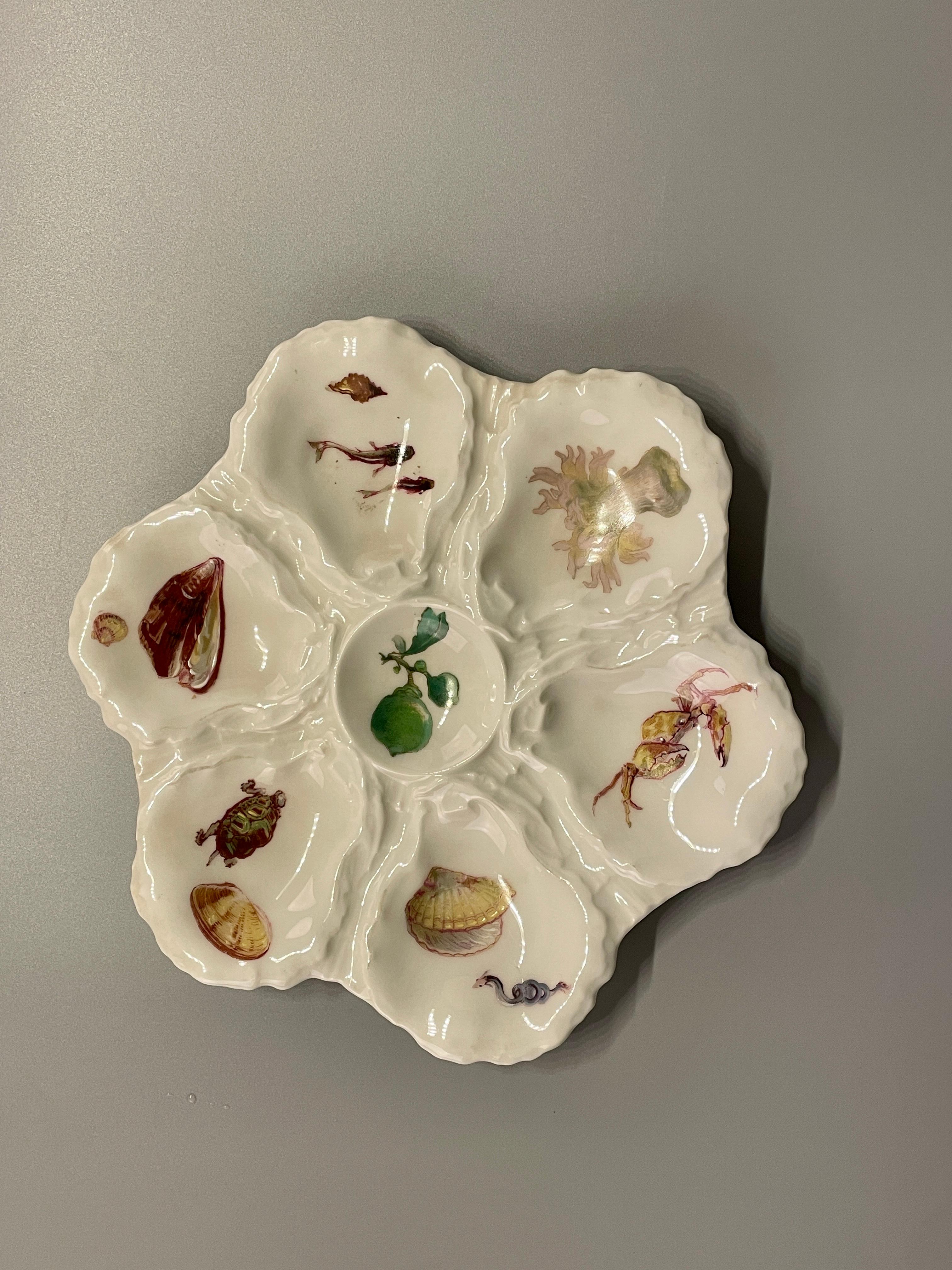 Provincial français Assiettes à huîtres en porcelaine française du début du 20e siècle, Limoges, lot de 4 en vente