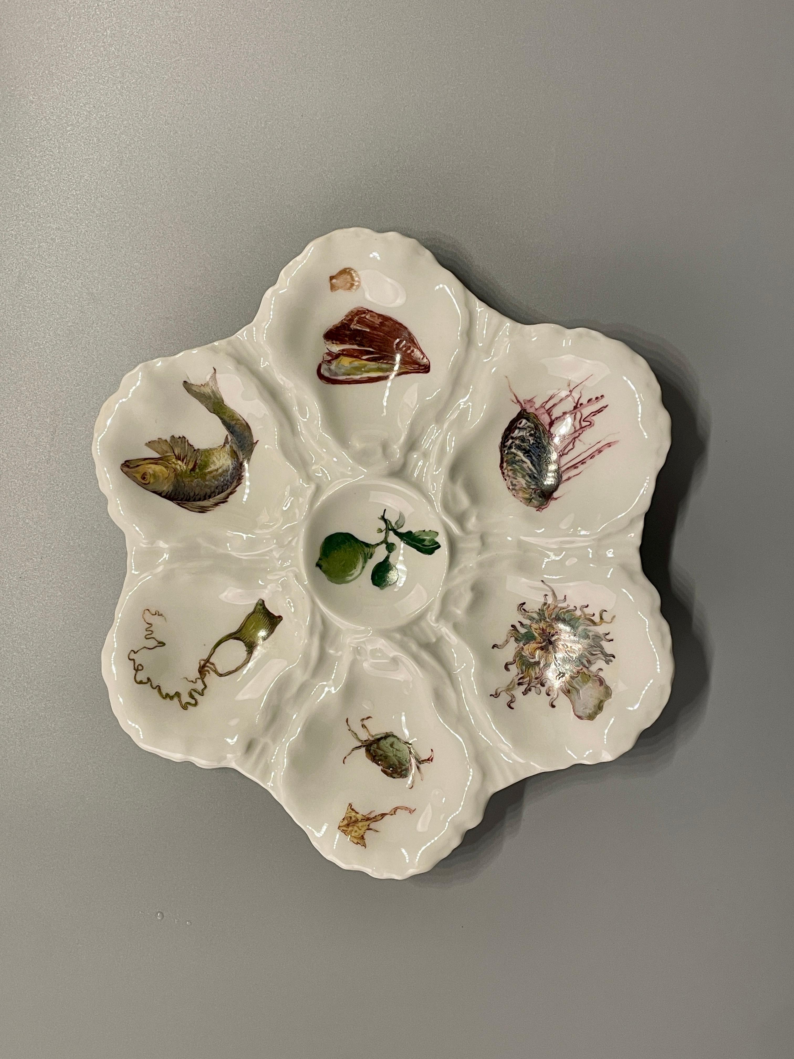 Austernteller aus französischem Porzellan des frühen 20. Jahrhunderts, Limoges, 4er-Set (Handgefertigt) im Angebot