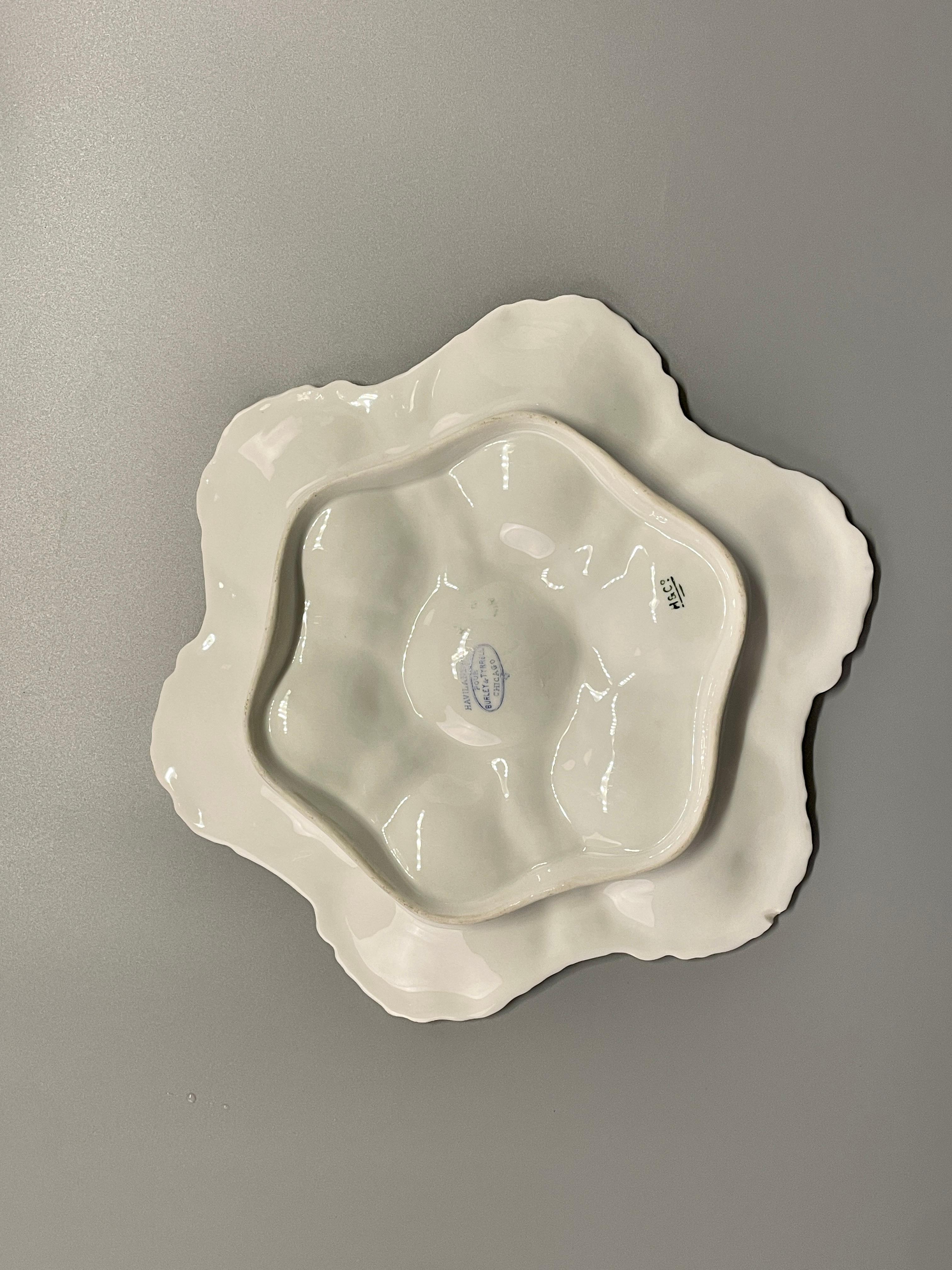 Ceramic Early 20th c French Porcelain Oyster Plates, Limoges, set of 4 For Sale