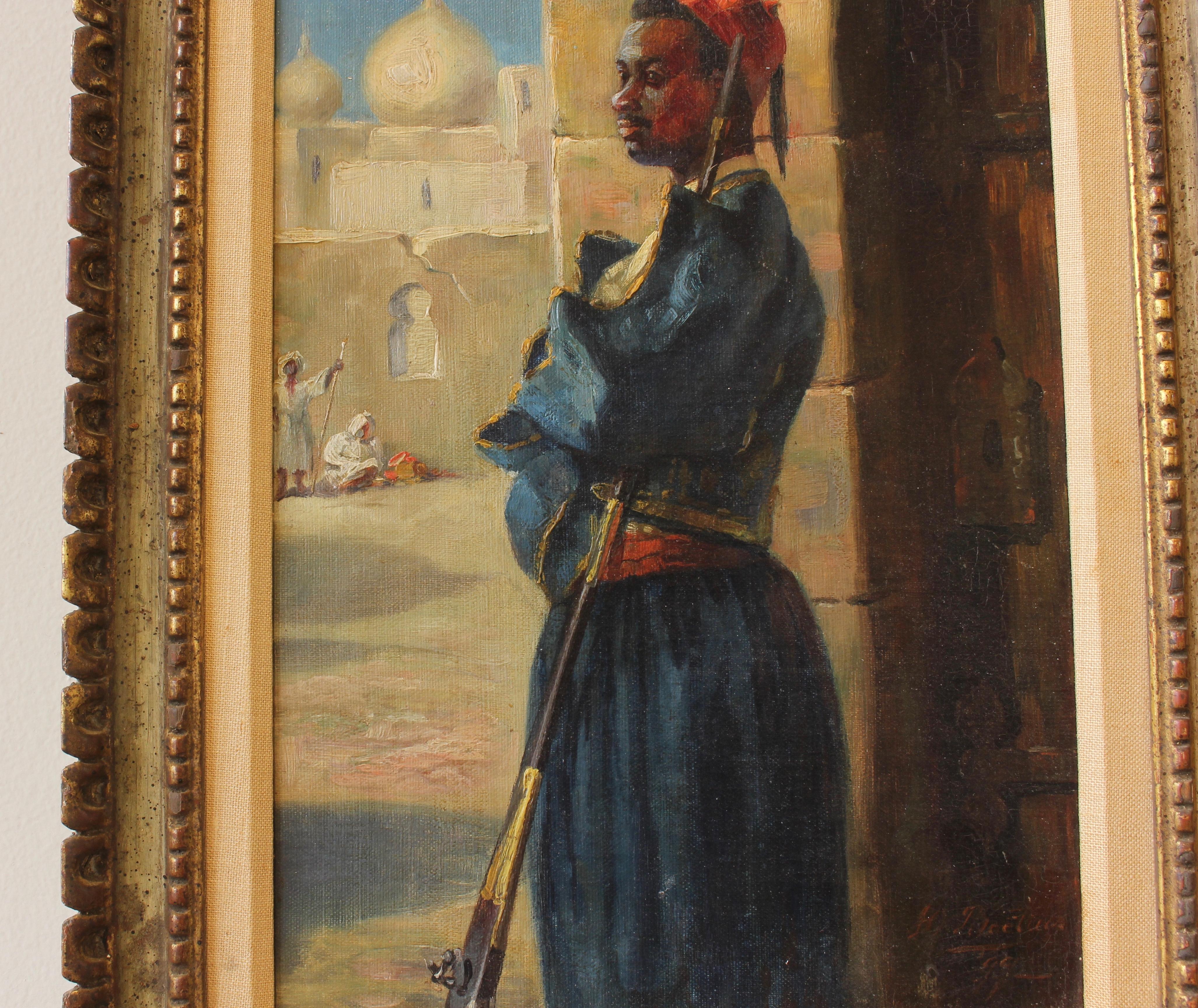 Early 20th Century French Portrait of a Bedouin Soldier In Good Condition In Kilmarnock, VA
