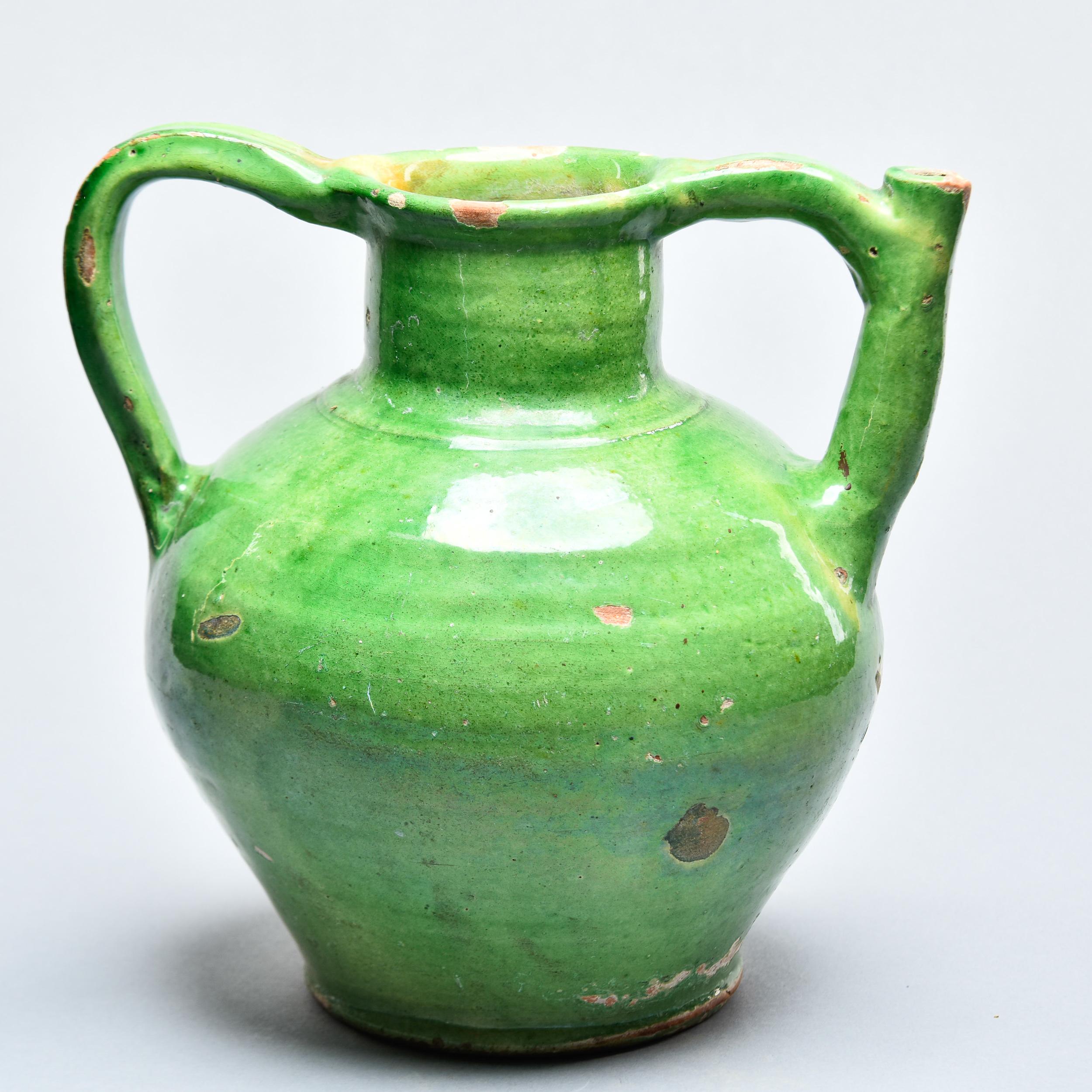 Early 20th C French Provincial Green Two Handled Water Jug For Sale 1