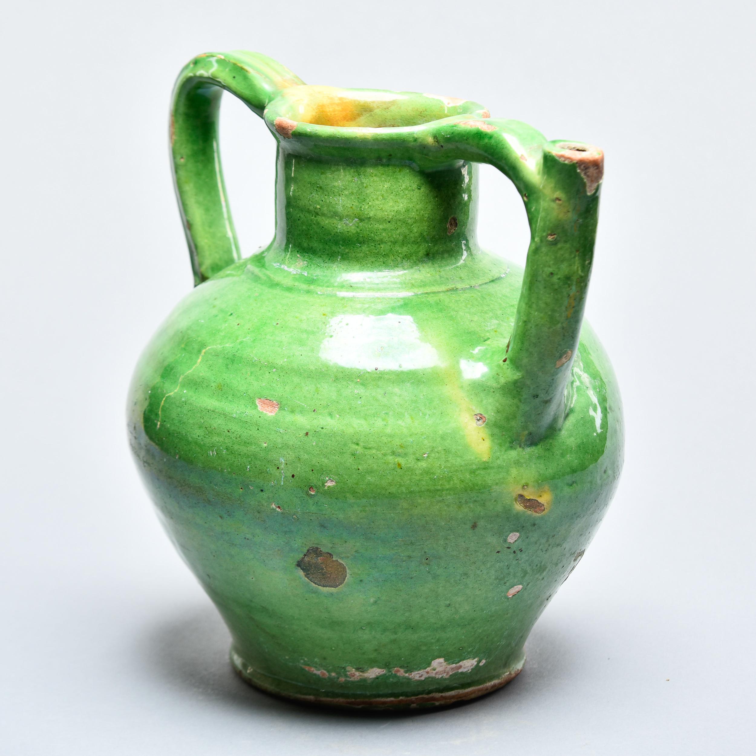 Early 20th C French Provincial Green Two Handled Water Jug For Sale 2