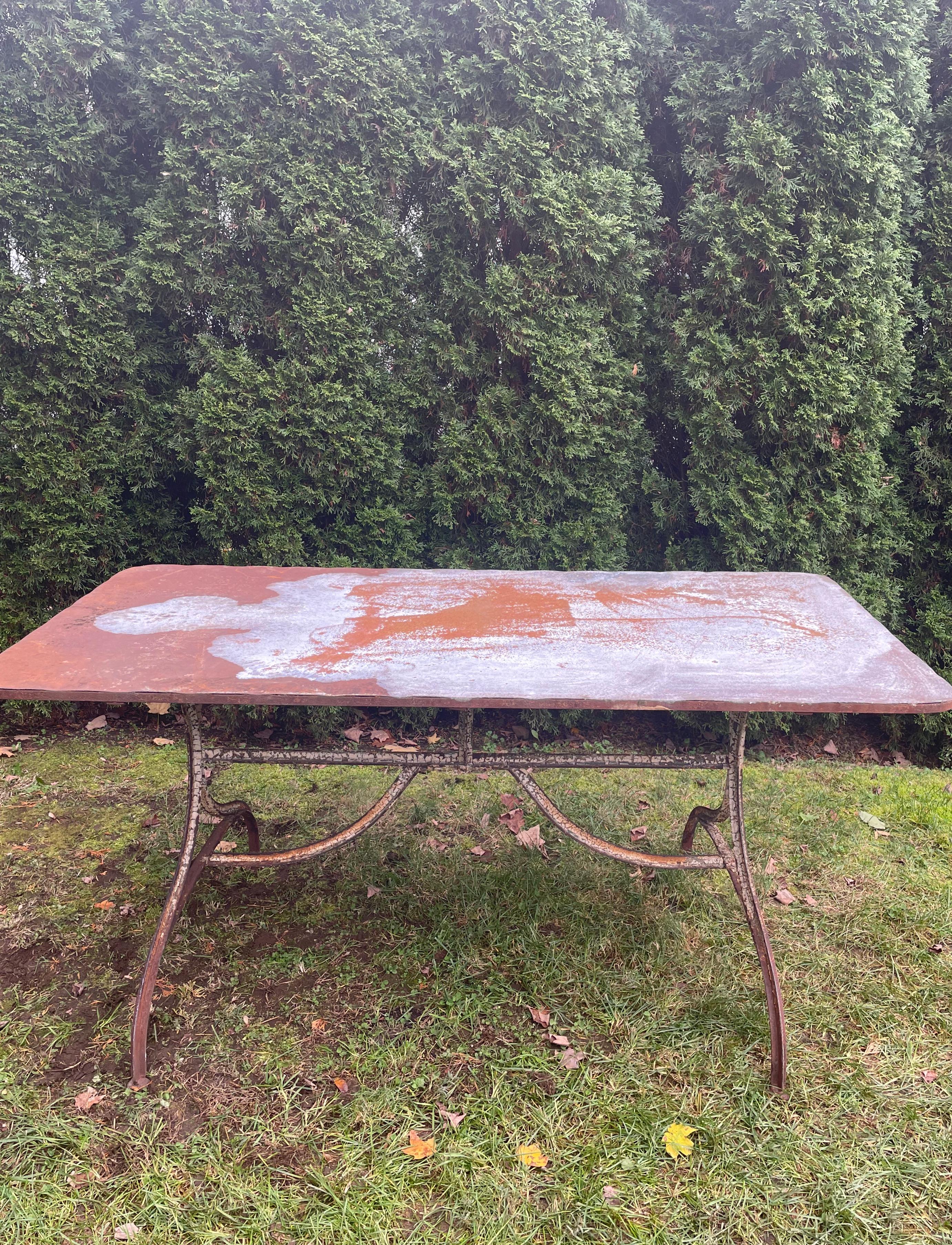 Early 20th C French Rectangular Wrought Iron Dining Table In Good Condition For Sale In Woodbury, CT