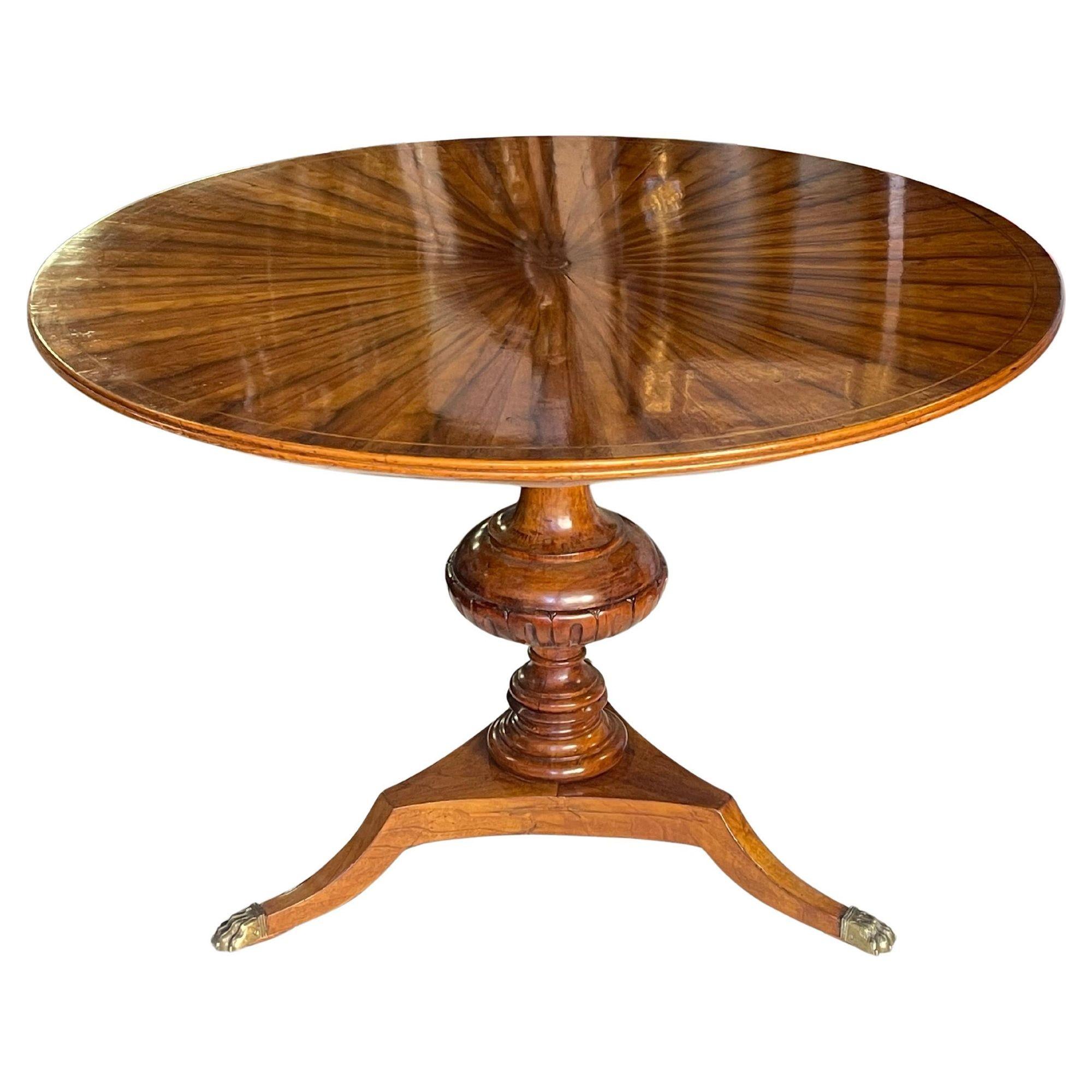Early 20th C. French Regency-Style Round Maple & Walnut Table w/ Sunburst Inlay 2