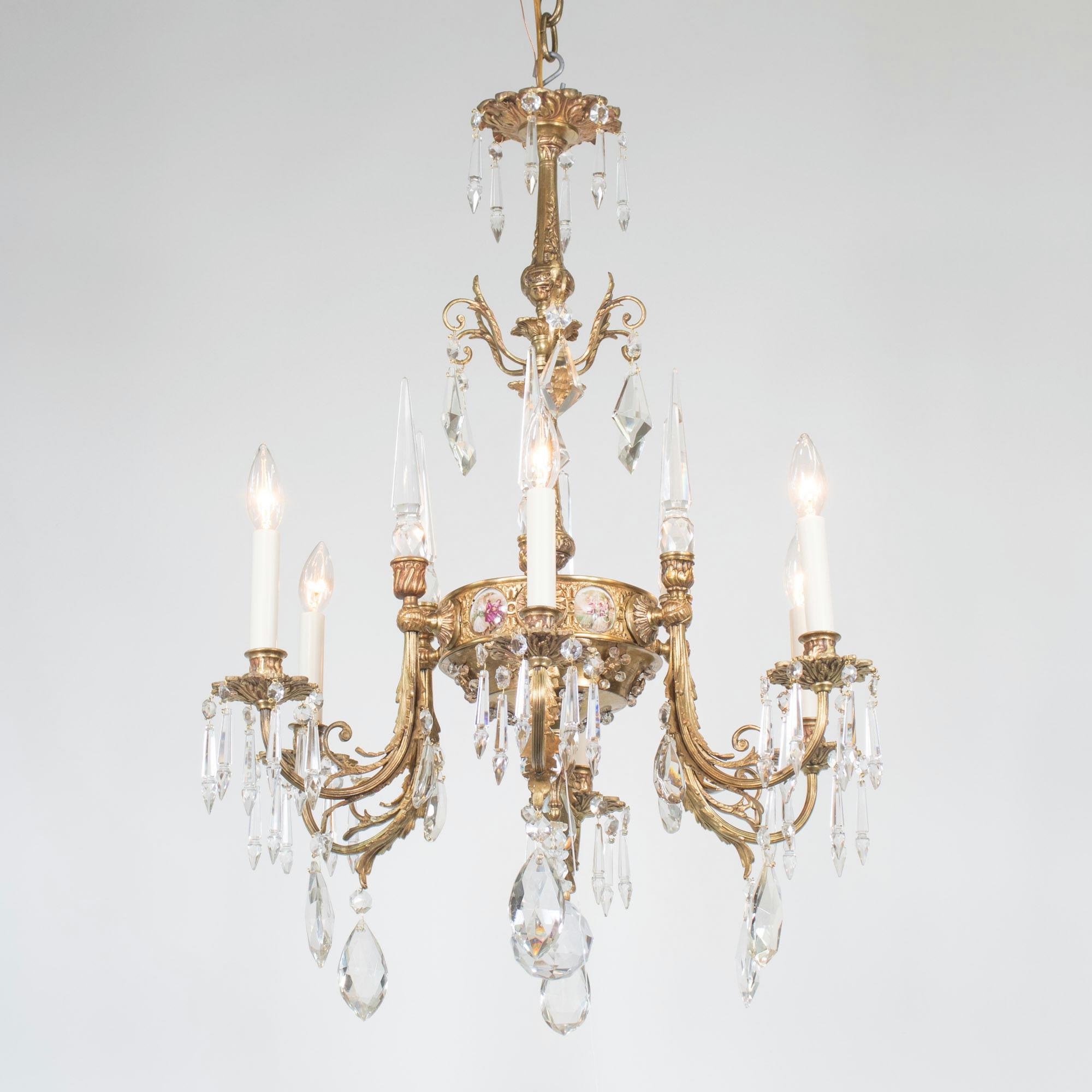 A.I.C. Revive Rococo français 6 bras de lumière en bronze doré et cristal. en vente 1
