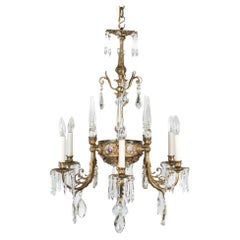 Early 20th C. French Rococo Revival 6 Arm Gilt Bronze and Crystal Chandelier