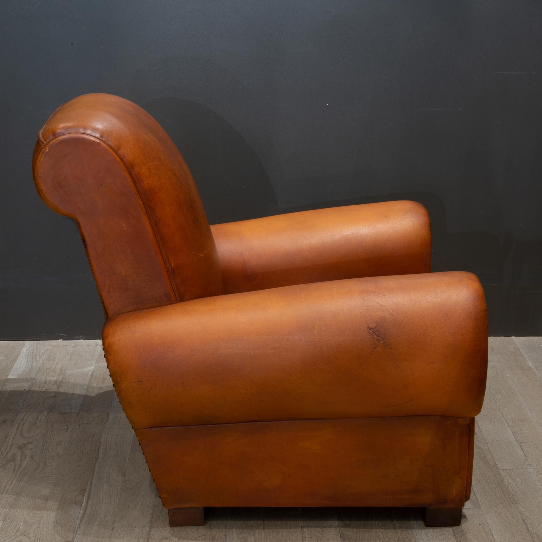 Early 20th Century French Rollback Sheep Hide Club Chair, circa 1940 In Good Condition In San Francisco, CA