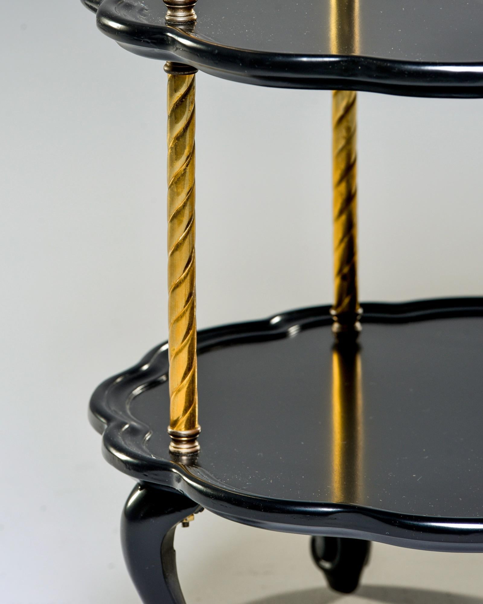 Early 20th Century French Three-Tier Ebonized Side Table with Brass Supports 7