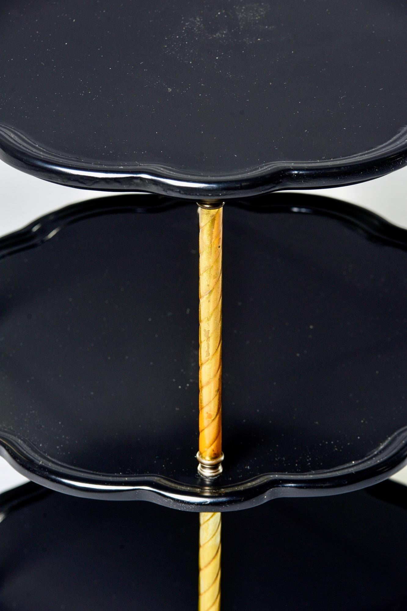 Early 20th Century French Three-Tier Ebonized Side Table with Brass Supports 9