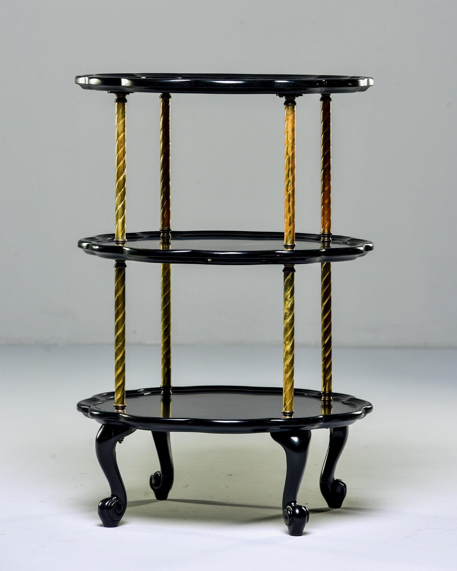 Early 20th Century French Three-Tier Ebonized Side Table with Brass Supports In Good Condition In Troy, MI