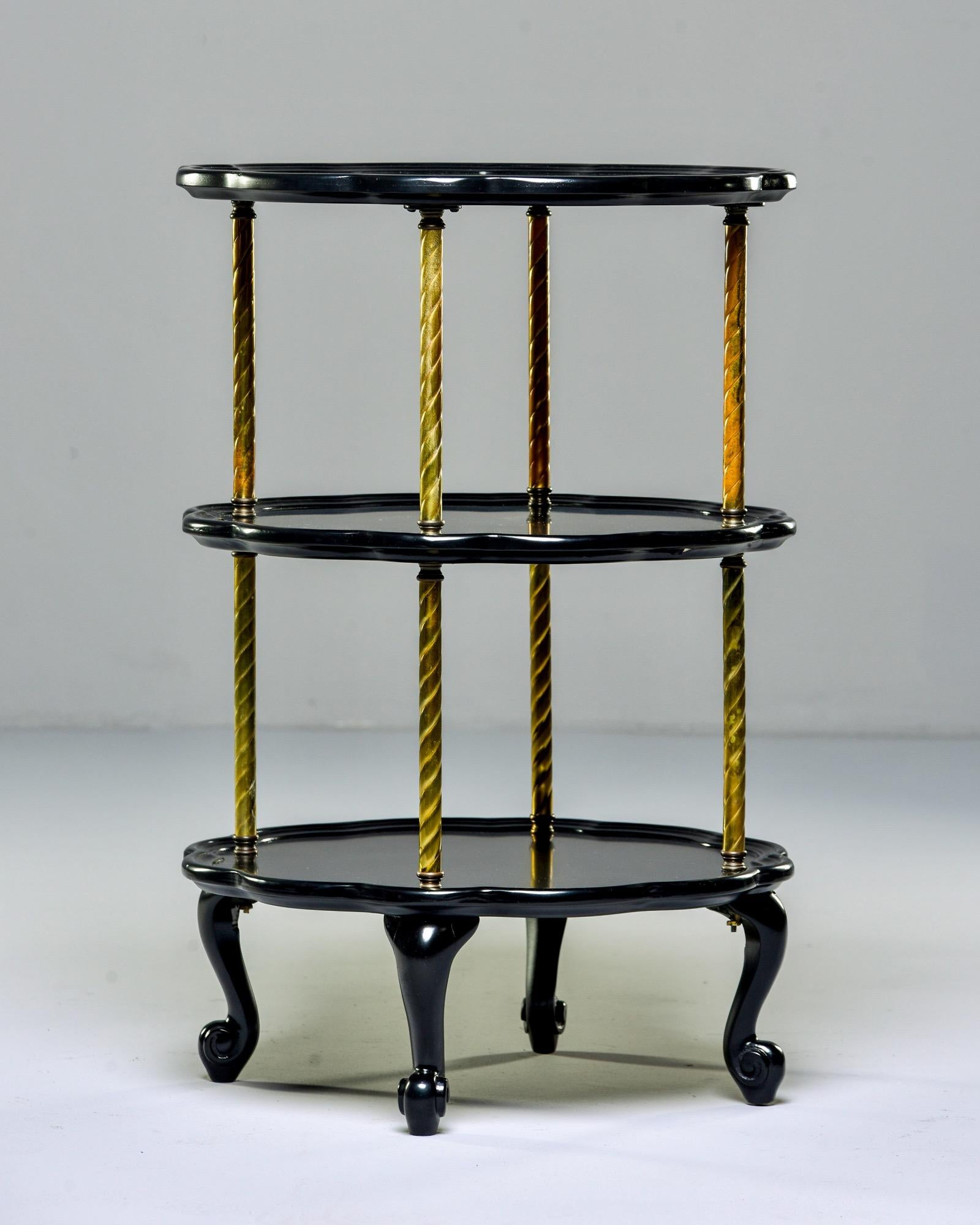 Early 20th Century French Three-Tier Ebonized Side Table with Brass Supports 1