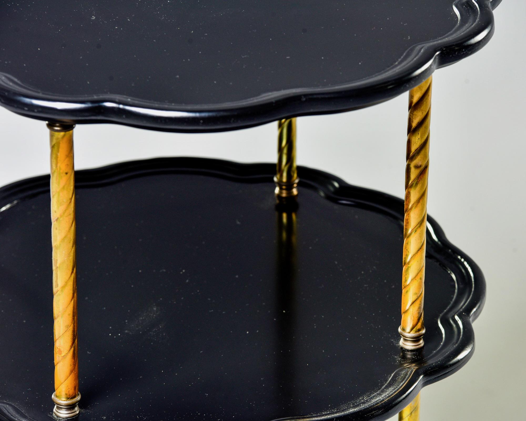 Early 20th Century French Three-Tier Ebonized Side Table with Brass Supports 3