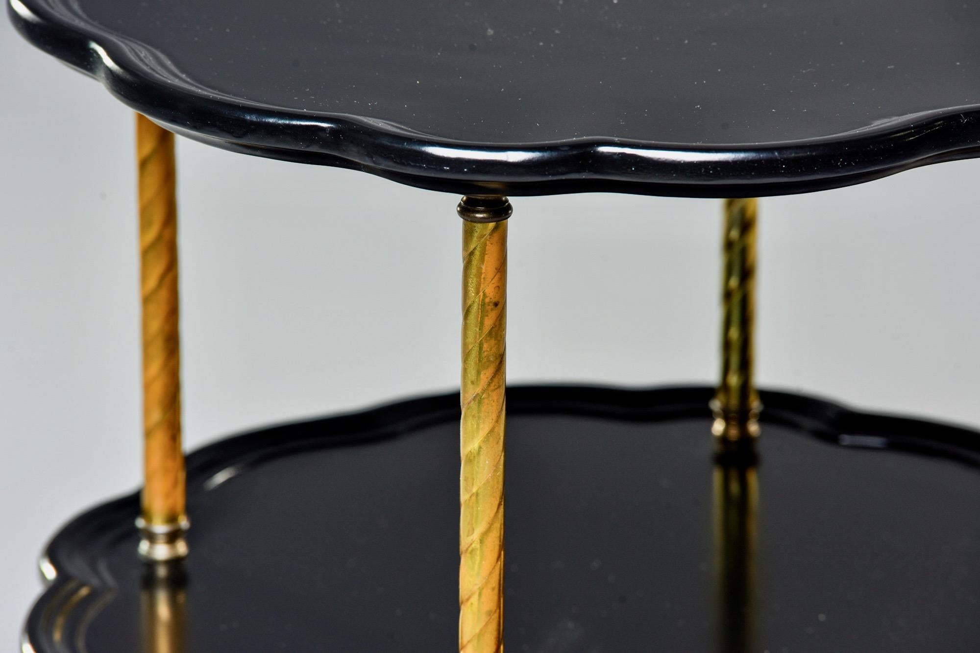 Early 20th Century French Three-Tier Ebonized Side Table with Brass Supports 5