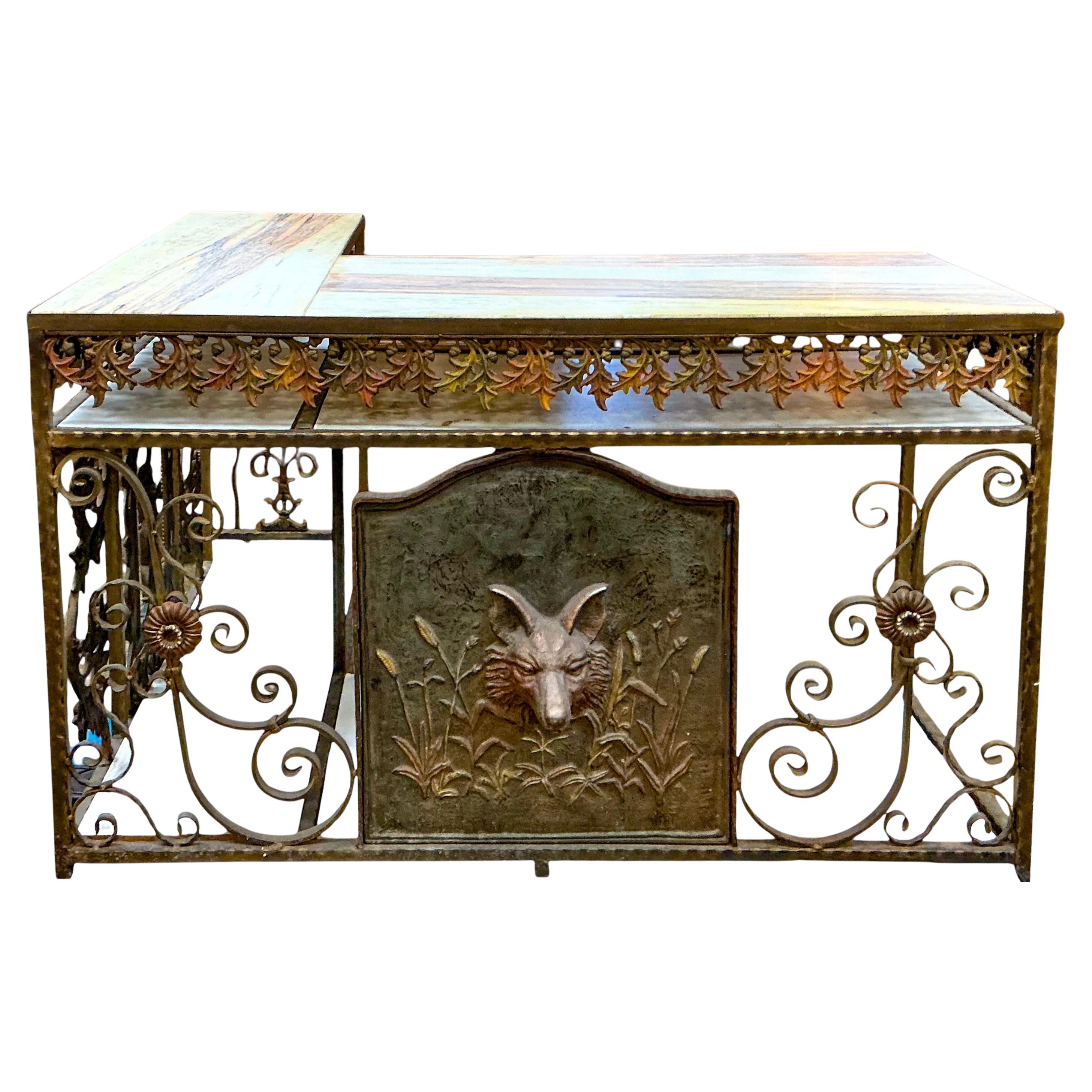 Early 20th-C. French Victorian Style Iron & Marble Counter / Bar - Fox & Acorn