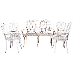 Early 20th C French White Iron Five Piece Garden Set