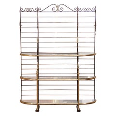 Early 20th C. French Wrought Iron and Brass Baker’s Rack with Glass Shelves