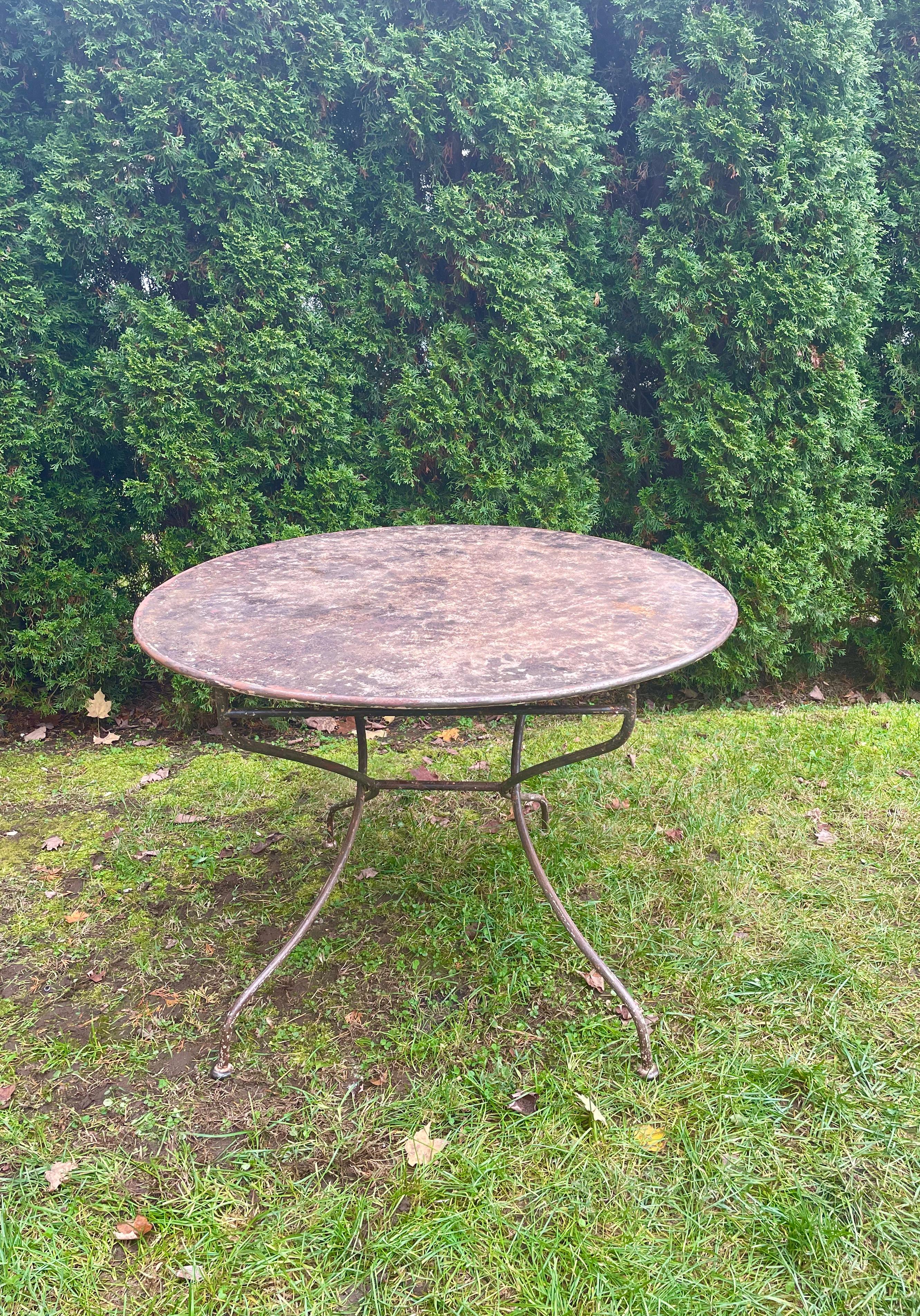 Early 20th C French Wrought Iron Folding Bistro Table In Good Condition In Woodbury, CT