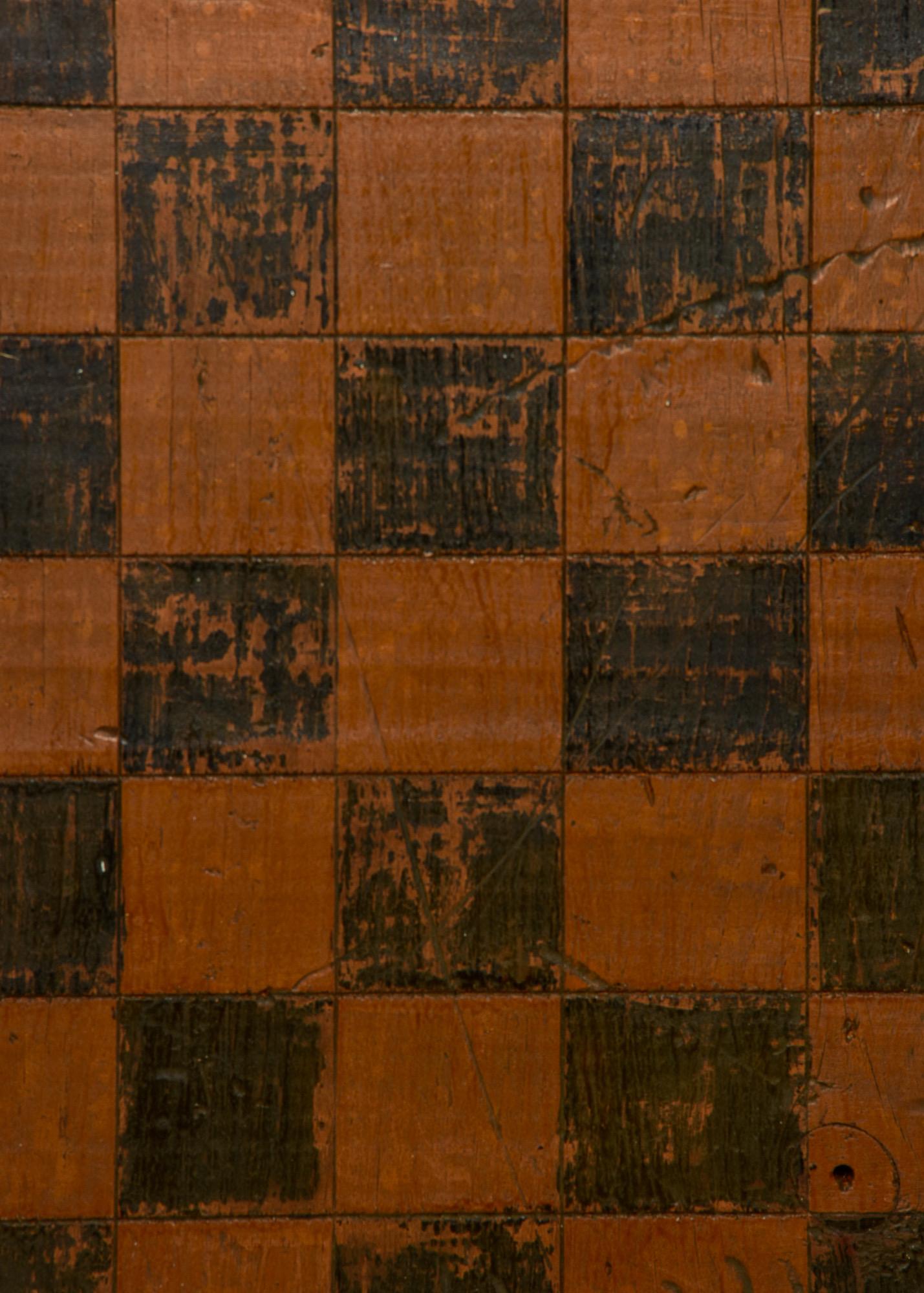 Early  20th C Game Board with Orig Painted Black and Gold Squares and Red Edges 1