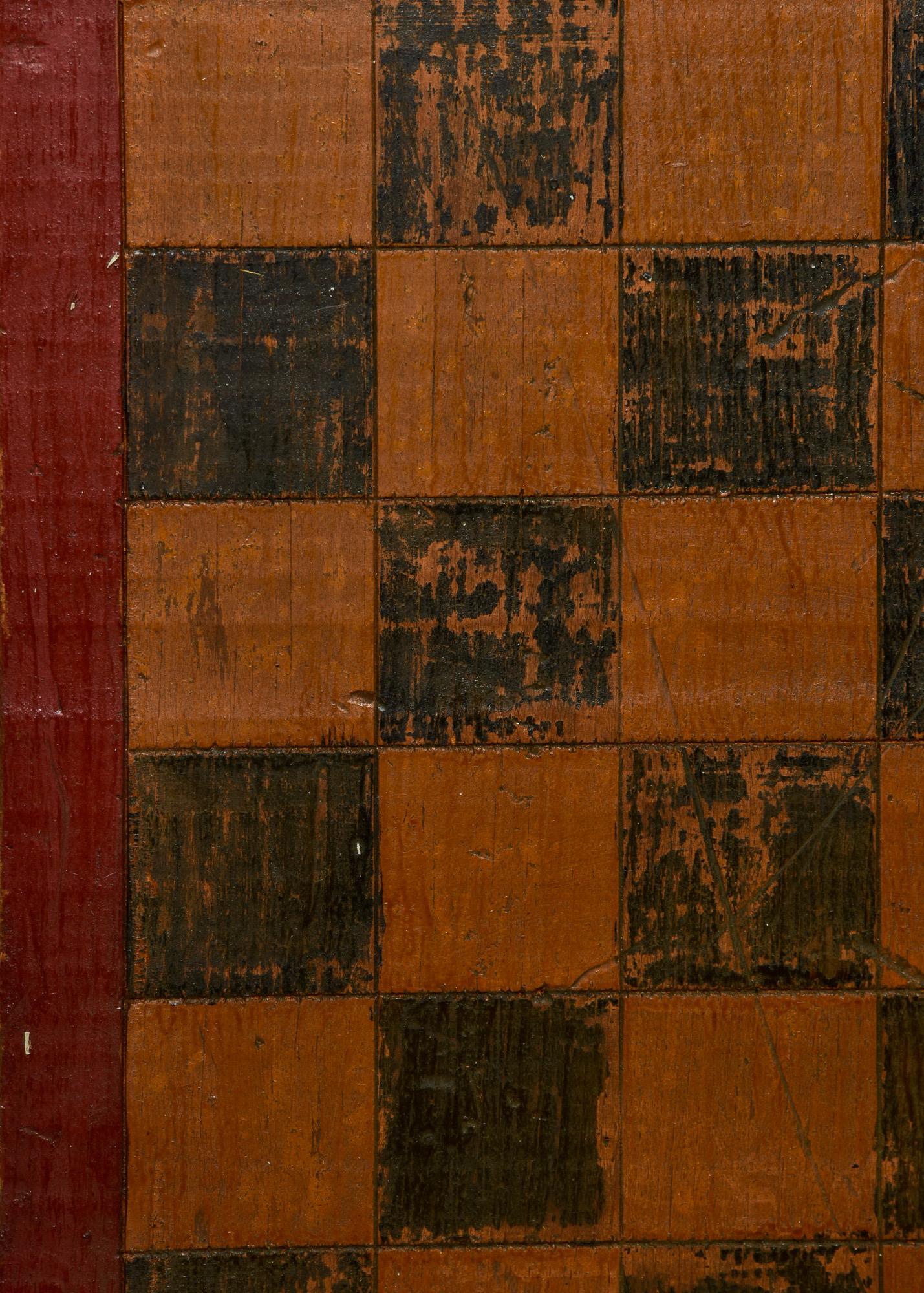 Early  20th C Game Board with Orig Painted Black and Gold Squares and Red Edges 2