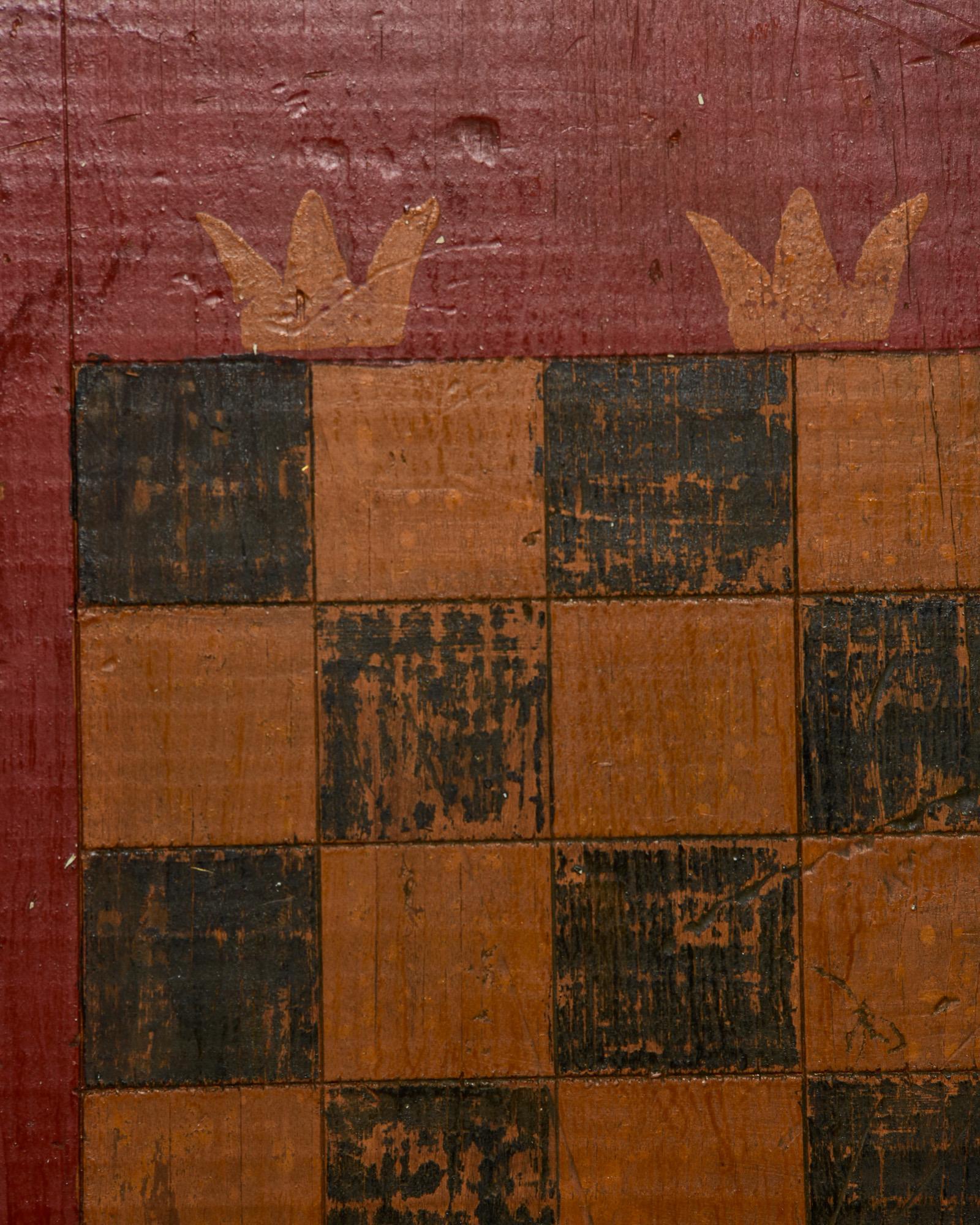 Early  20th C Game Board with Orig Painted Black and Gold Squares and Red Edges In Good Condition In Troy, MI