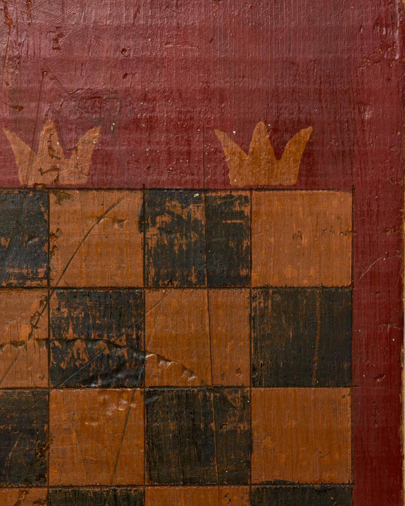 20th Century Early  20th C Game Board with Orig Painted Black and Gold Squares and Red Edges