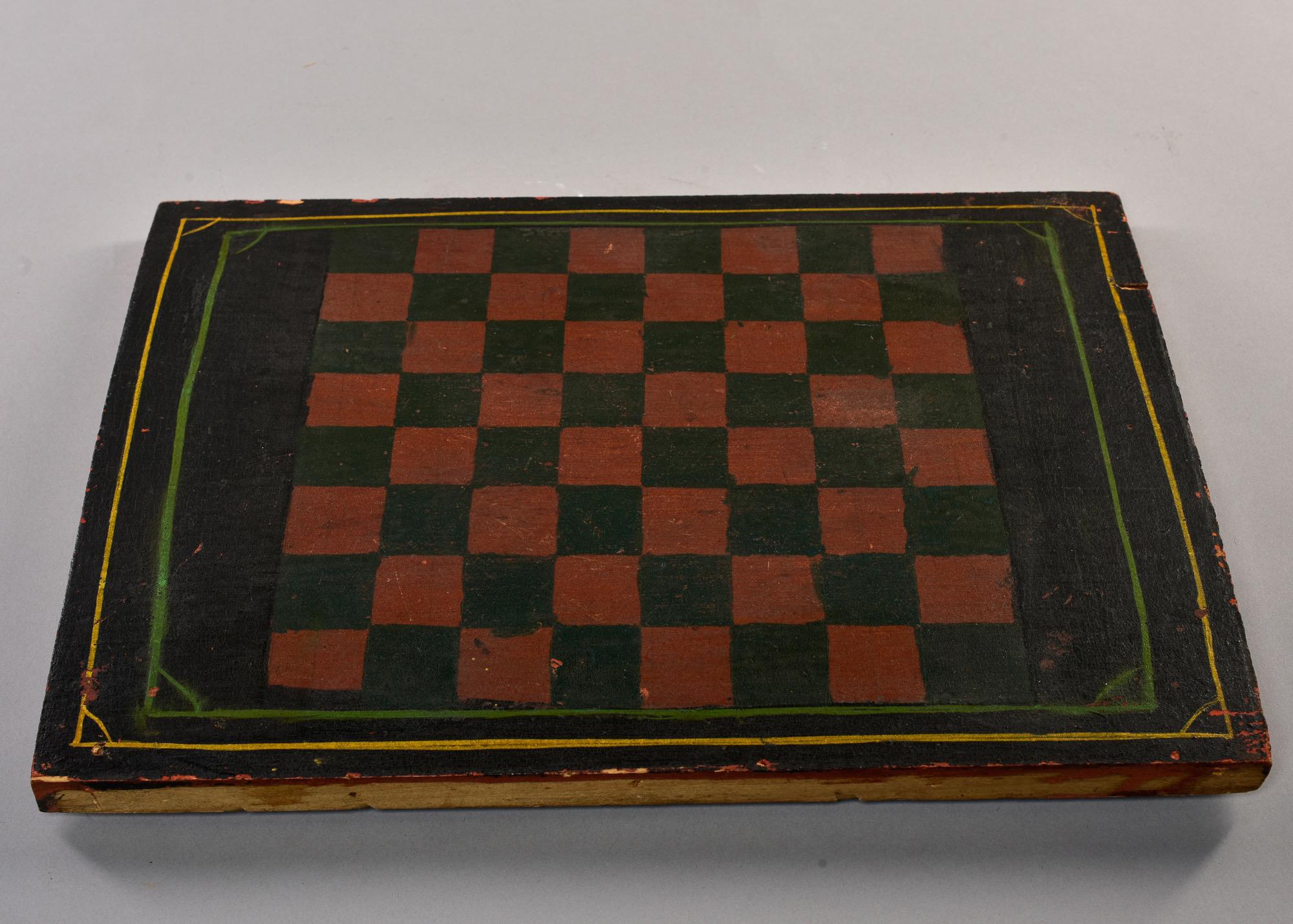Early 20th C Game Board with Orig Painted Black and Red Squares For Sale 3
