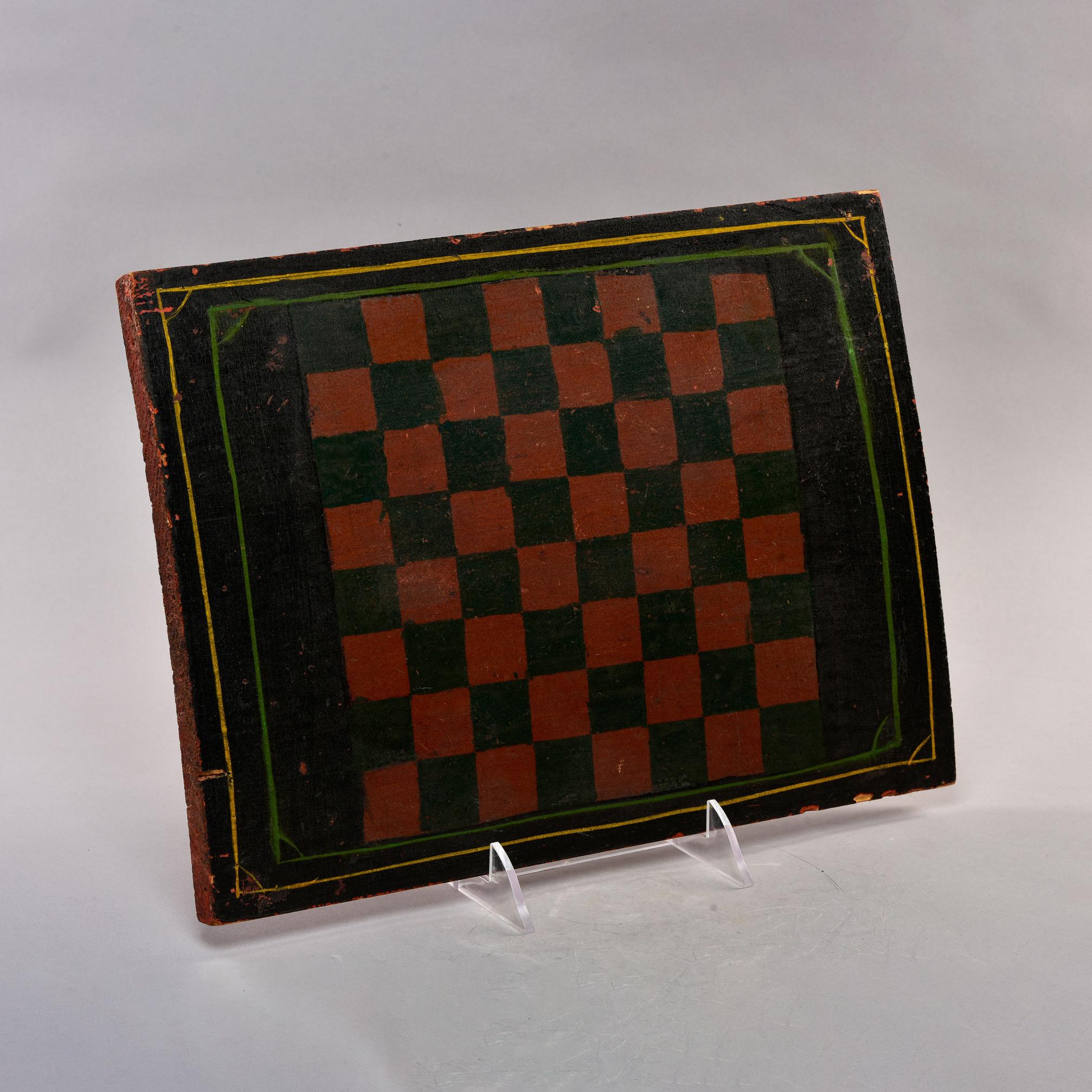Folk Art Early 20th C Game Board with Orig Painted Black and Red Squares For Sale
