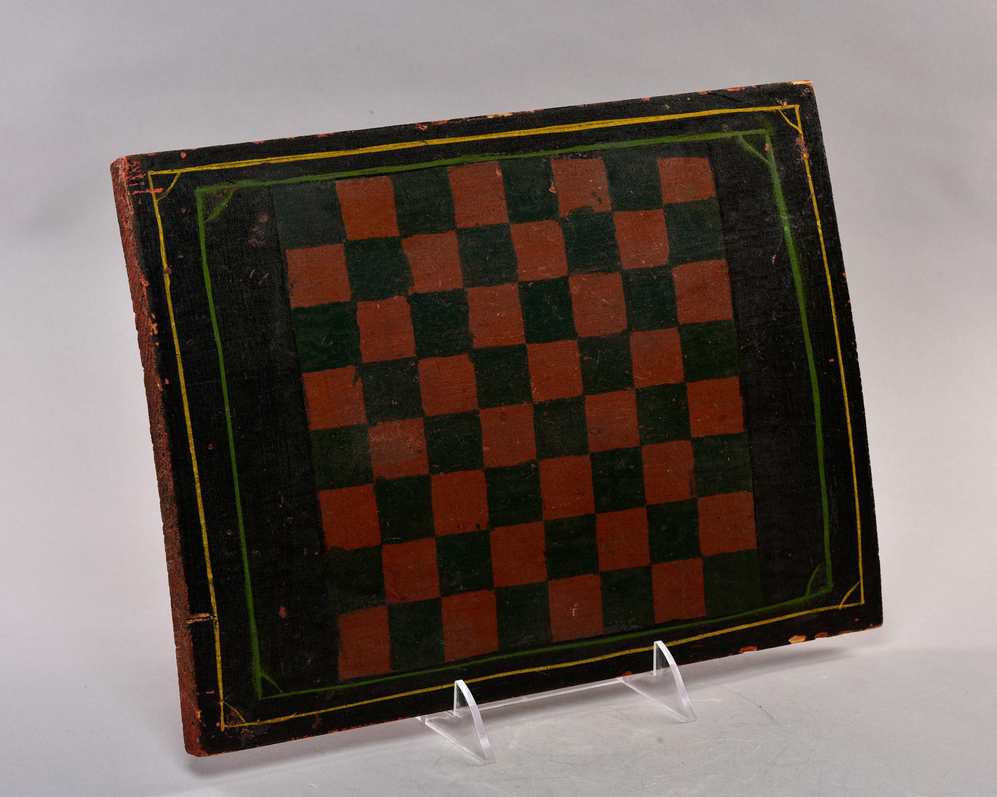 English Early 20th C Game Board with Orig Painted Black and Red Squares For Sale