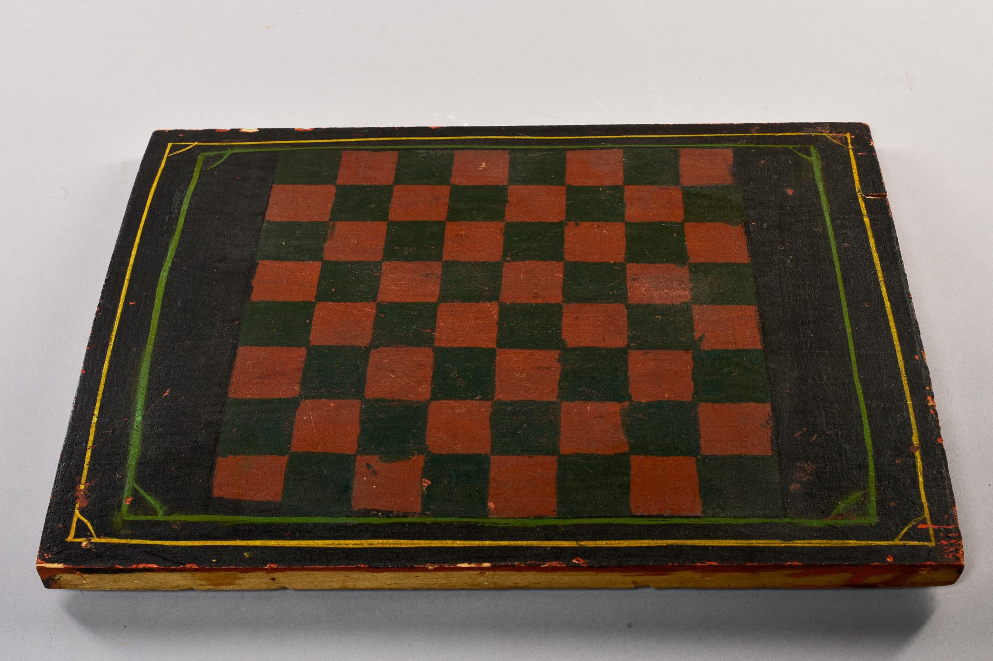 Early 20th C Game Board with Orig Painted Black and Red Squares For Sale 2