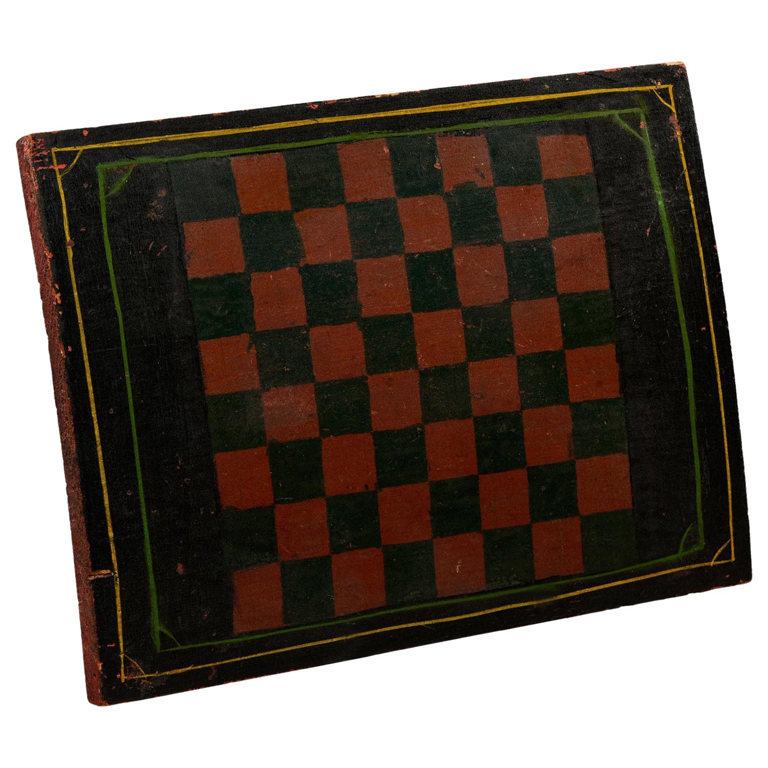 Tablero de juego de principios del siglo XX con cuadrados negros y rojos pintados originalmente en venta
