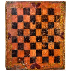 Early 20th C Game Board with Original Painted Black Squares and Hearts