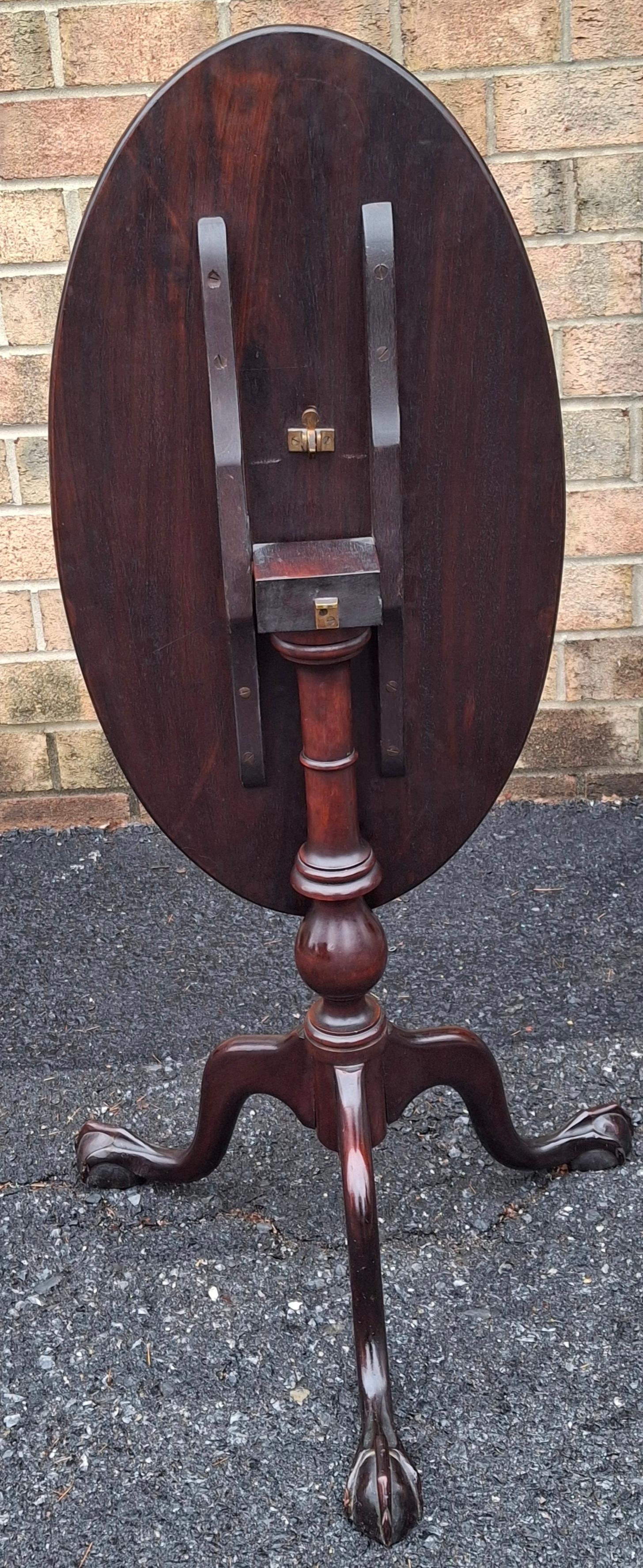Early 20th C George III Style Satinwood Inlaid Mahogany Oval Tilt Top Side Table For Sale 1