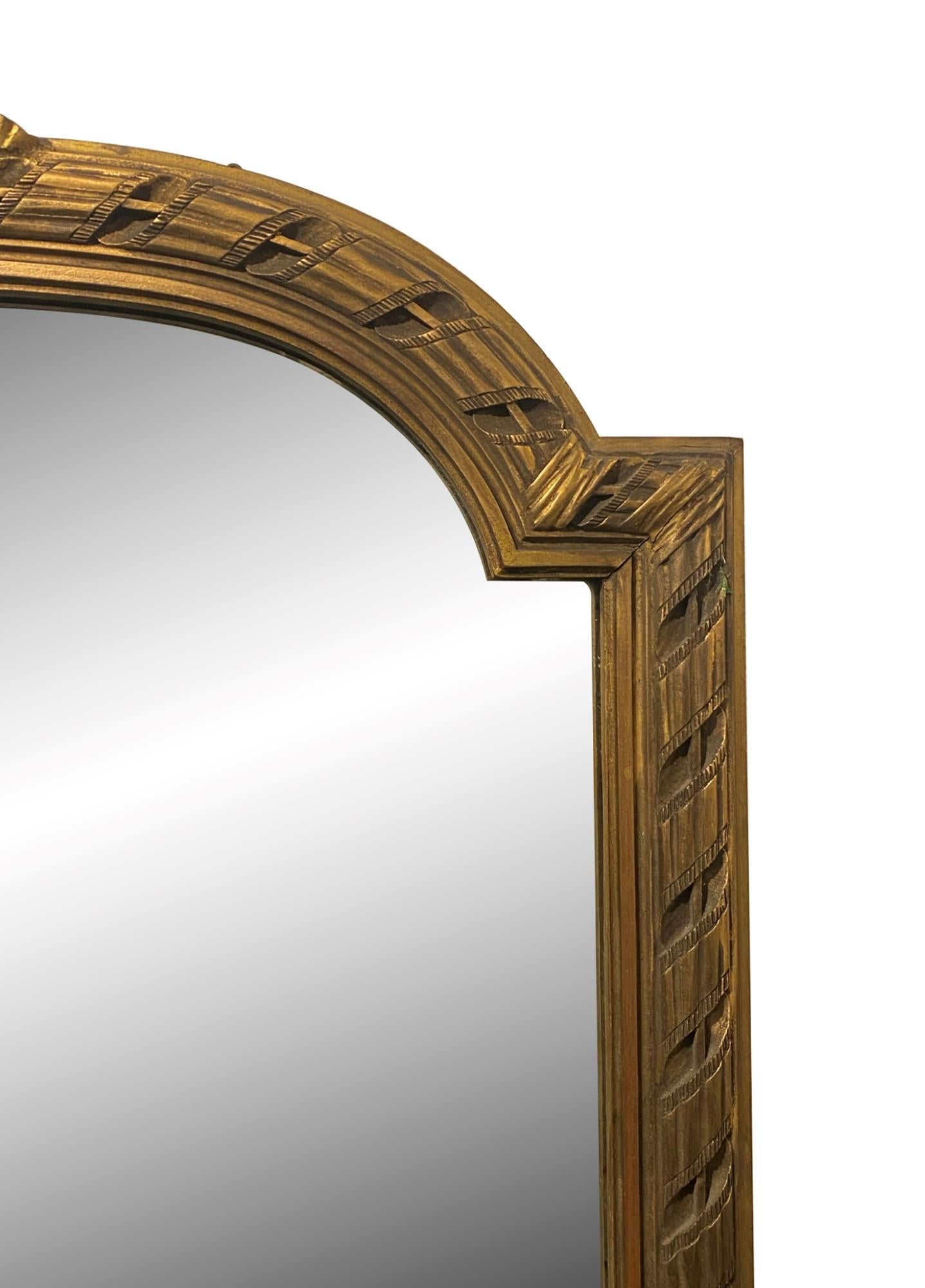French Early 20th C. Gilted Wood Mirror Louis XVI Style from France, Over Mantel