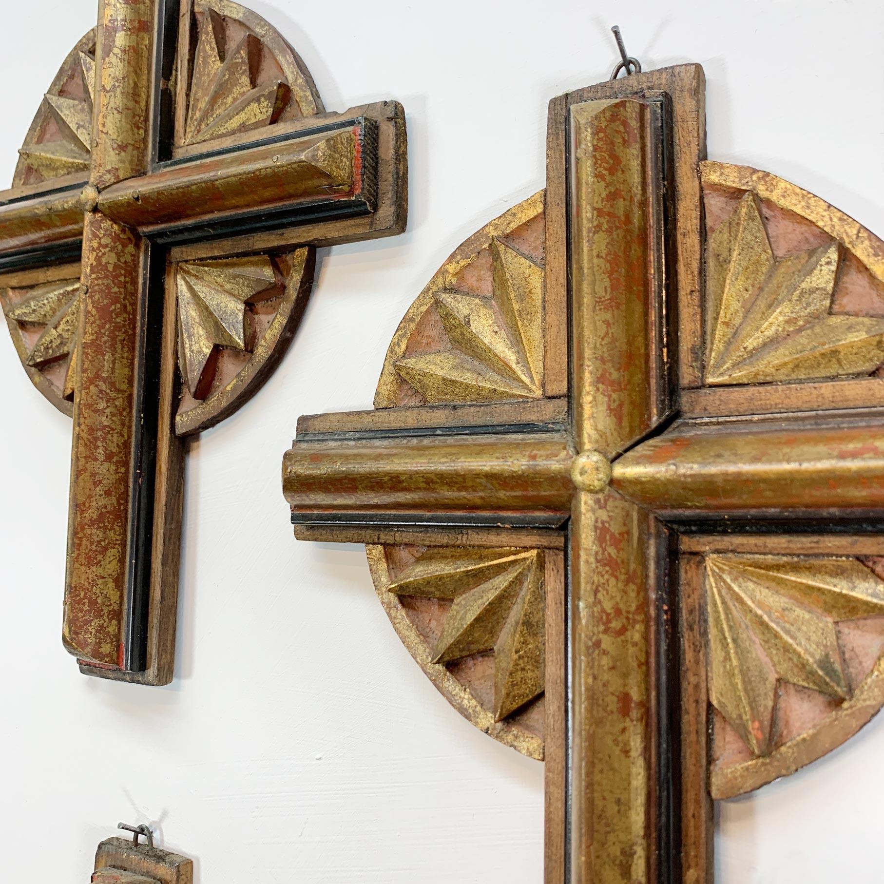 20th Century Early 20th C Gold Wooden Church Crosses, Set of 11 For Sale