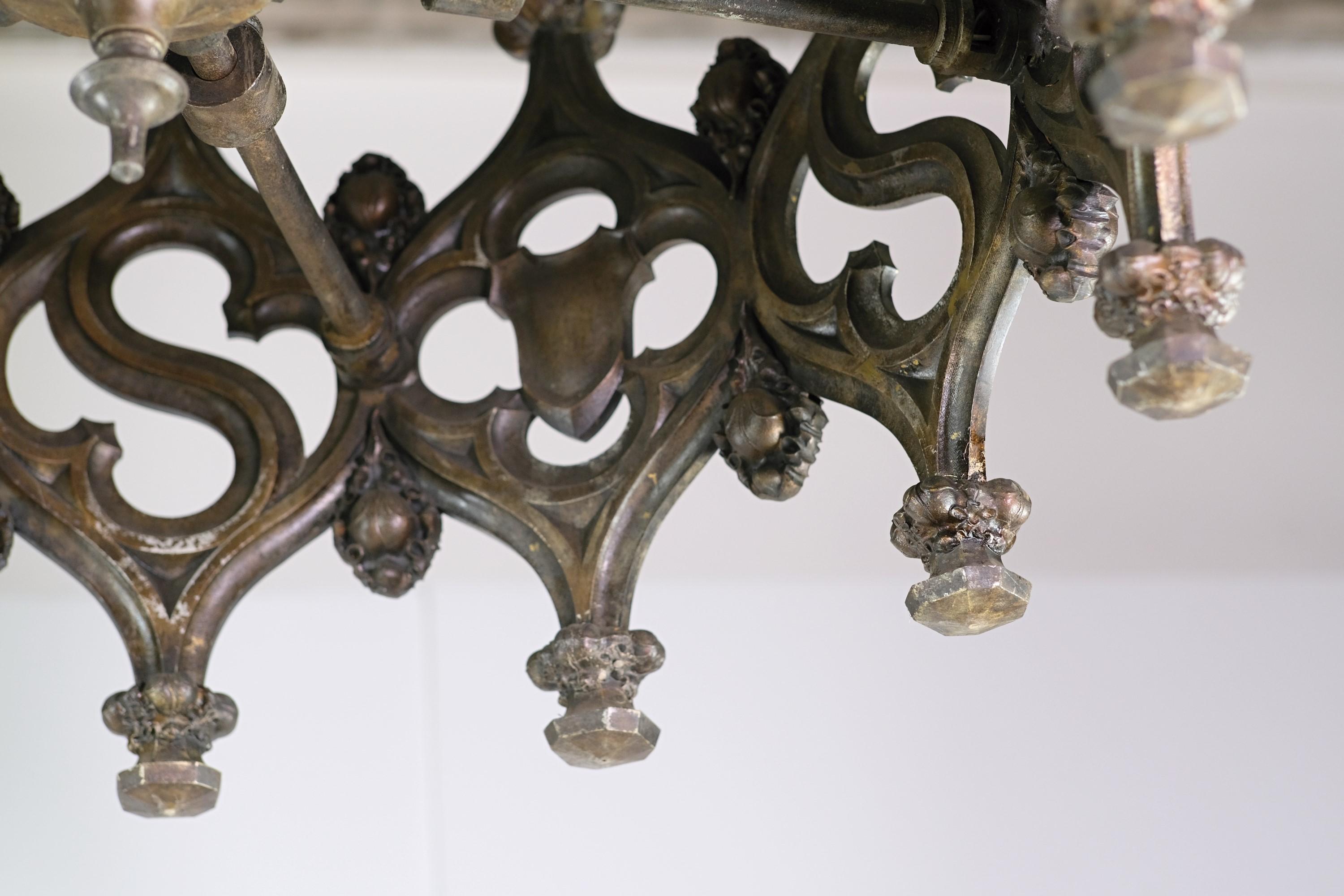 Gothic 12 Arm Bronze Chandelier Union Theological Seminary NYC  For Sale 9