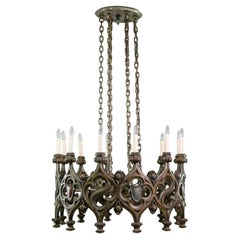 Antique Gothic 12 Arm Bronze Chandelier Union Theological Seminary NYC 