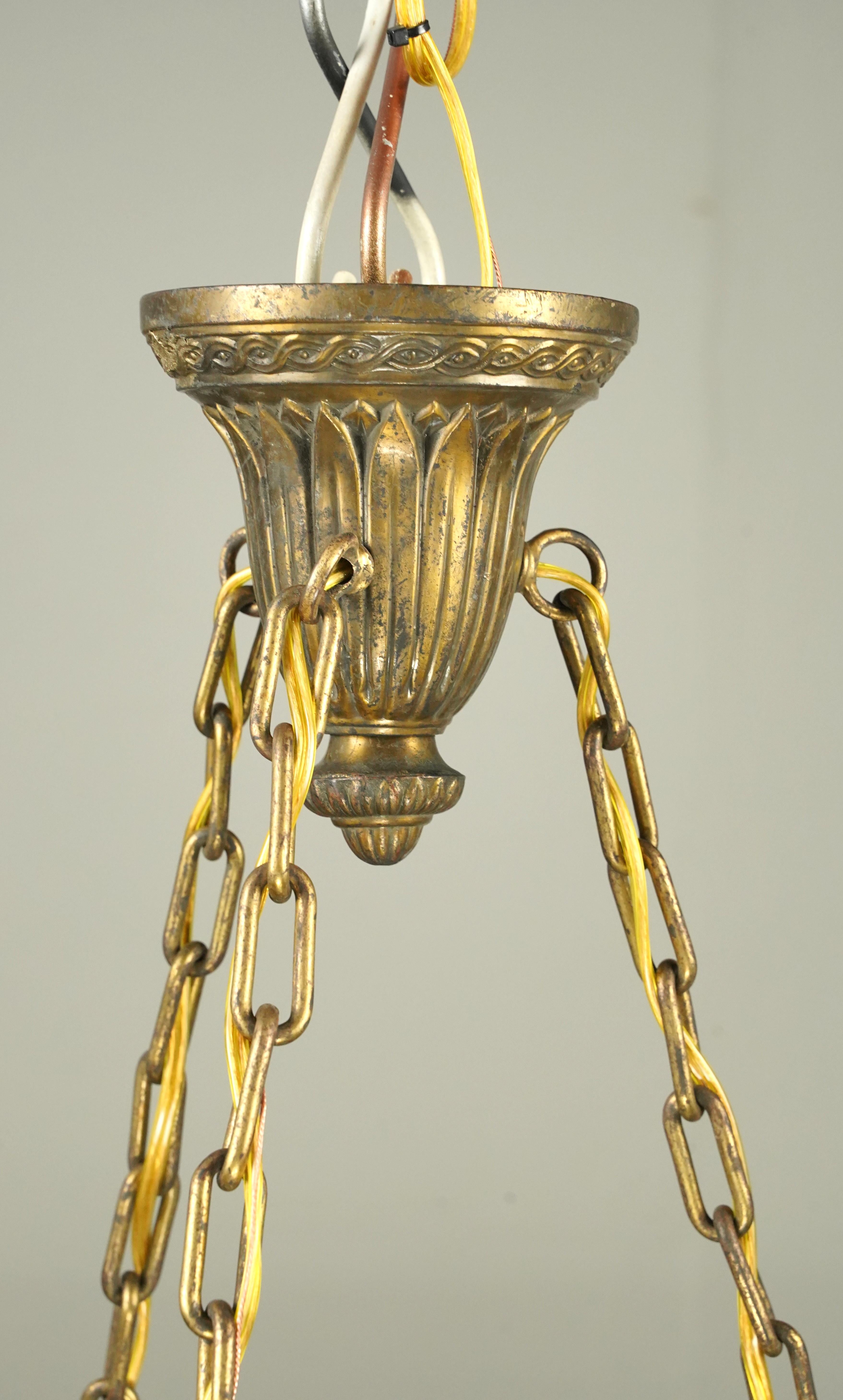 Early 20th C Greek Key Milk Glass Dish Pendant Light For Sale 3